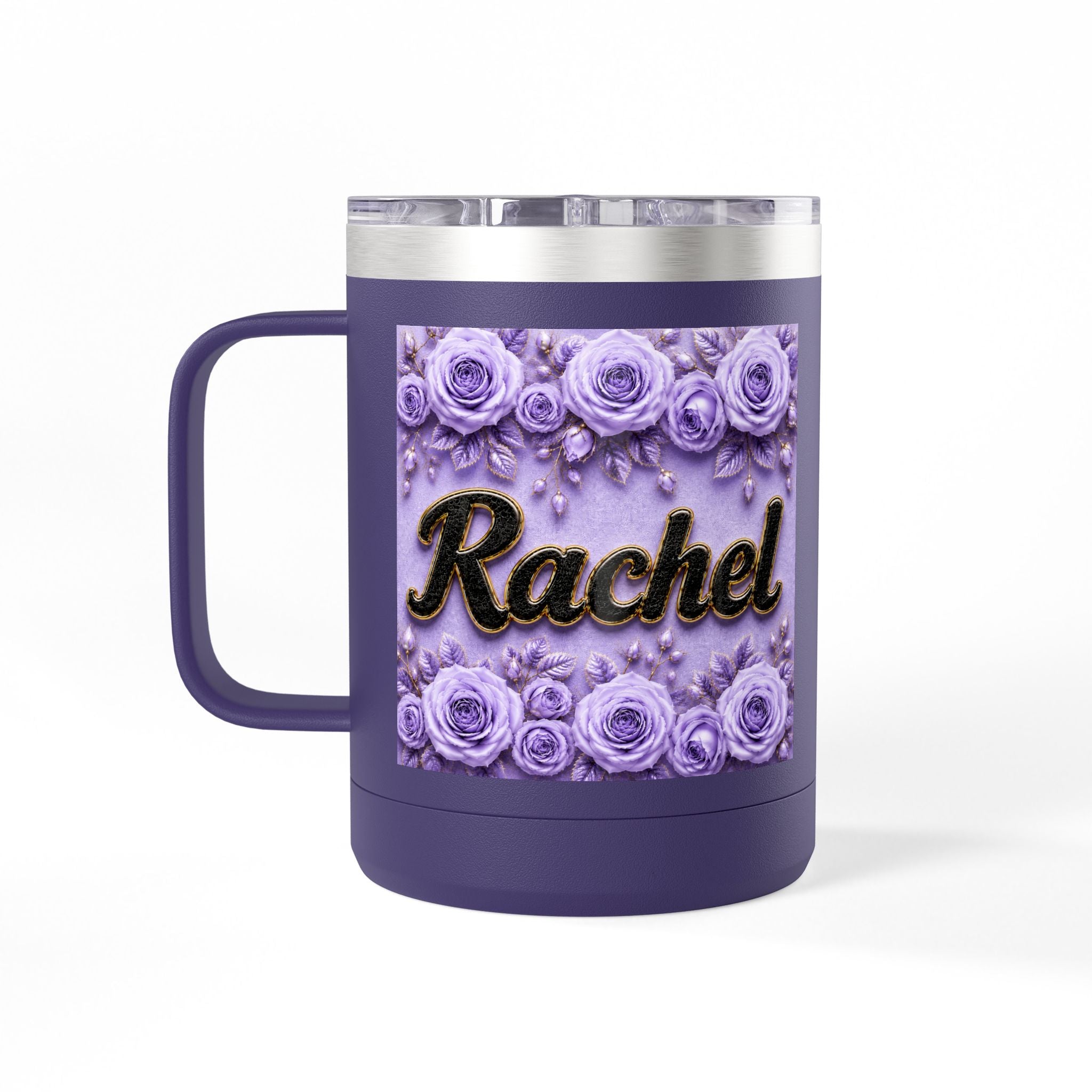 Personalized Rachel Floral 15oz Travel Mug — Insulated Coffee Tumbler