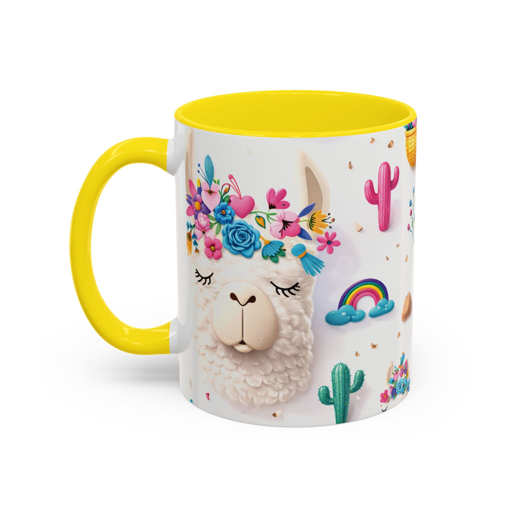 Cute Llama Pattern Accent Coffee Mug (11/15oz) – Colorful Fiesta Alpaca Design