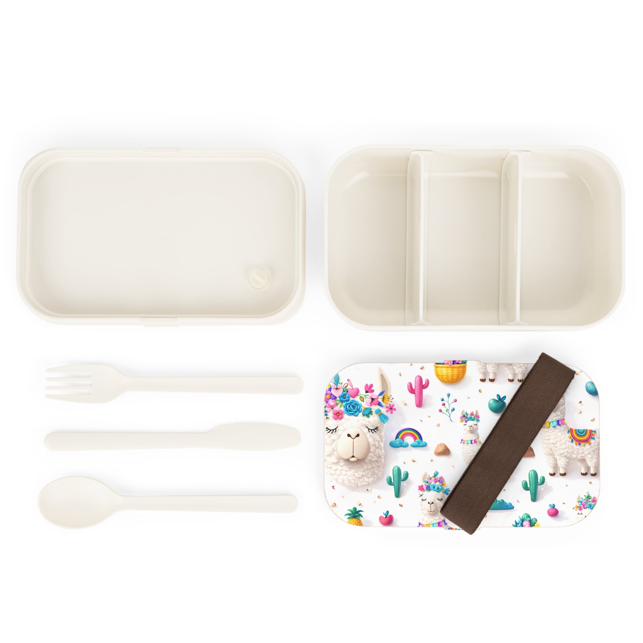 Cute Llama Bento Lunch Box — Floral Rainbow Alpaca Kids’ Lunchbox