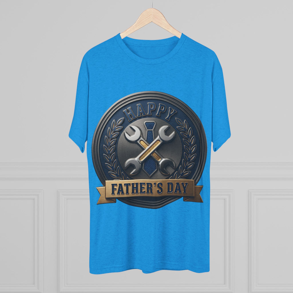 Father's Day Mechanics Badge Tee — Happy Father's Day Wrench & Hammer Crew Shirt