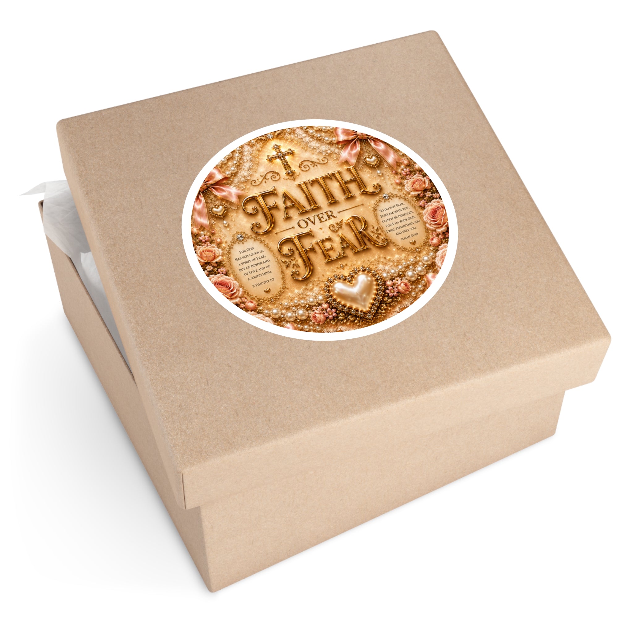 Faith Over Fear Round Sticker — Inspirational Christian Decorative Vinyl
