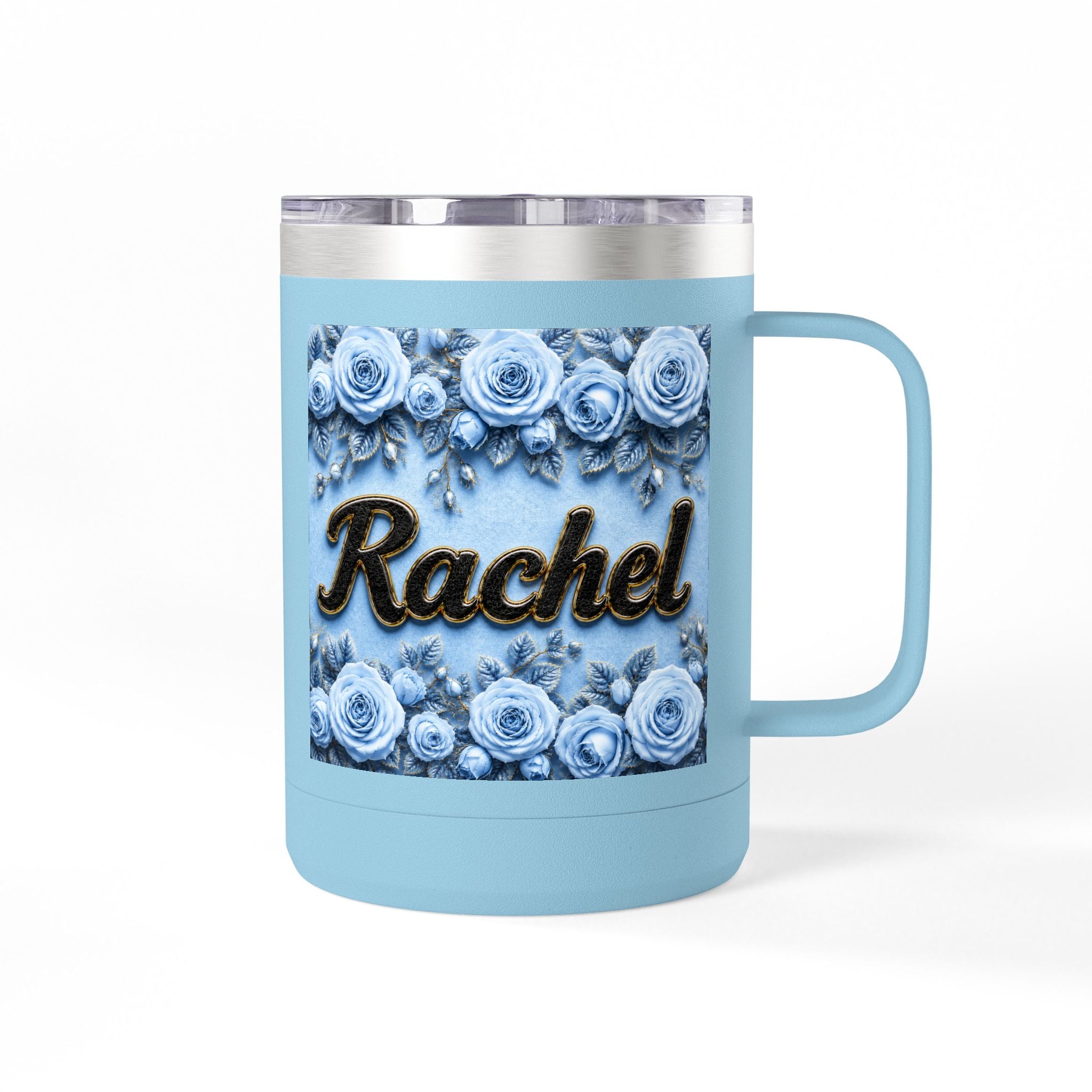 Personalized Rachel Floral 15oz Travel Mug — Insulated Coffee Tumbler