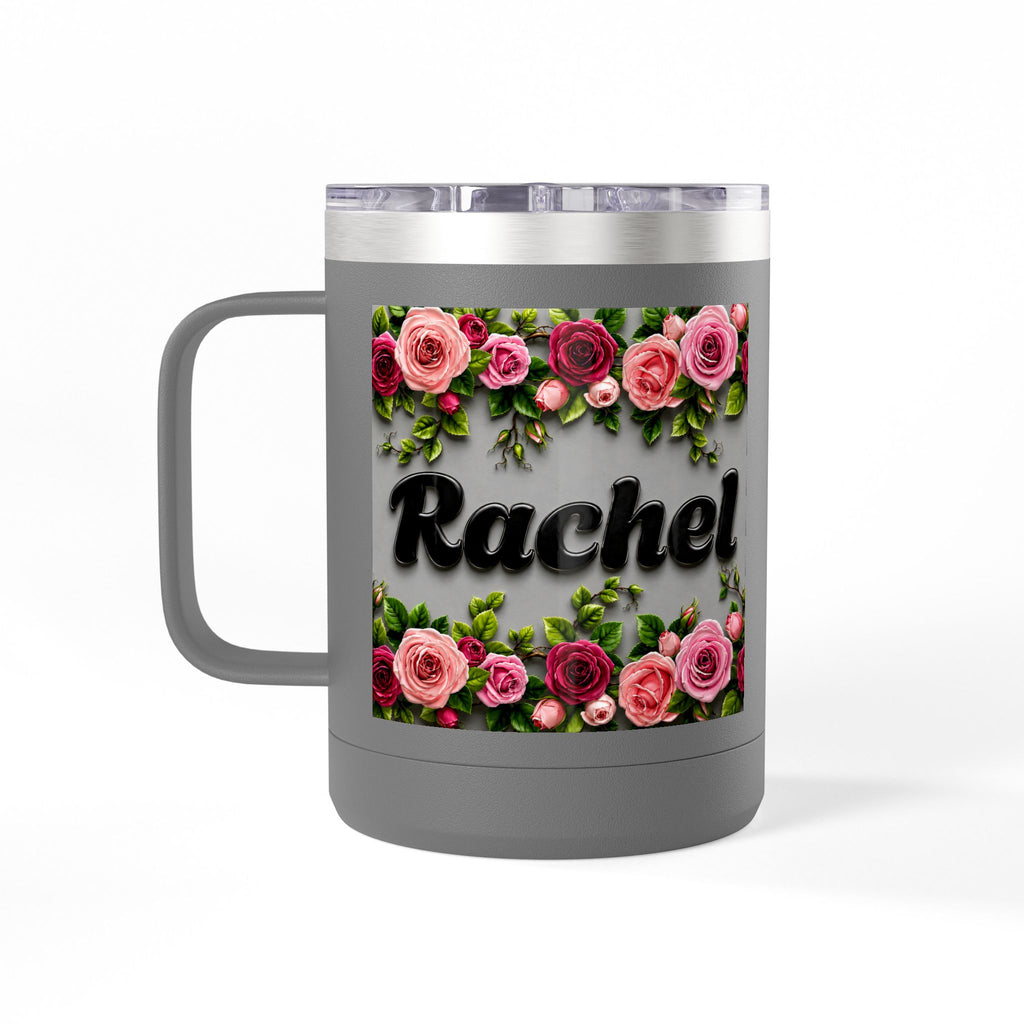 Personalized Rachel Floral 15oz Travel Mug — Insulated Coffee Tumbler