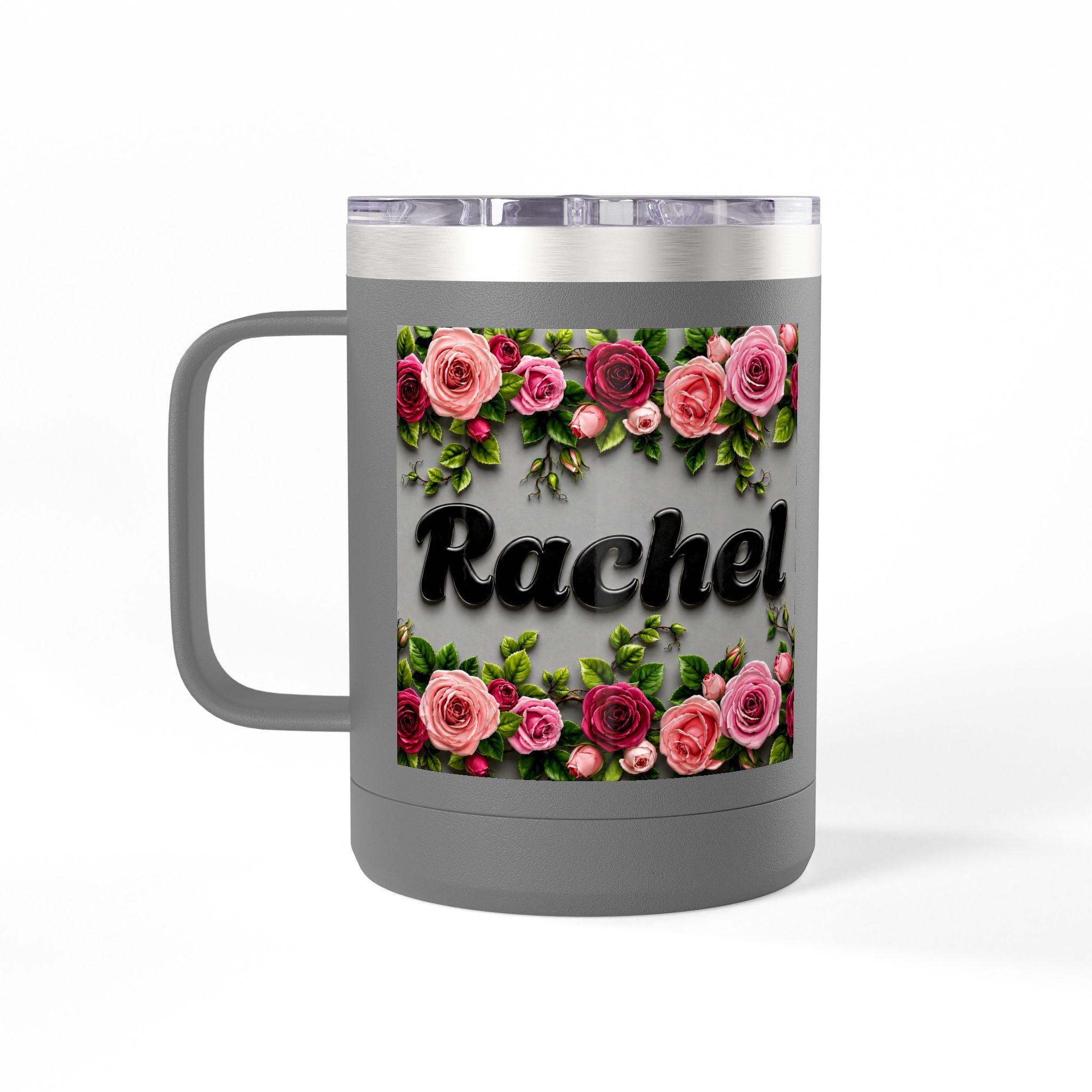 Personalized Rachel Floral 15oz Travel Mug — Insulated Coffee Tumbler