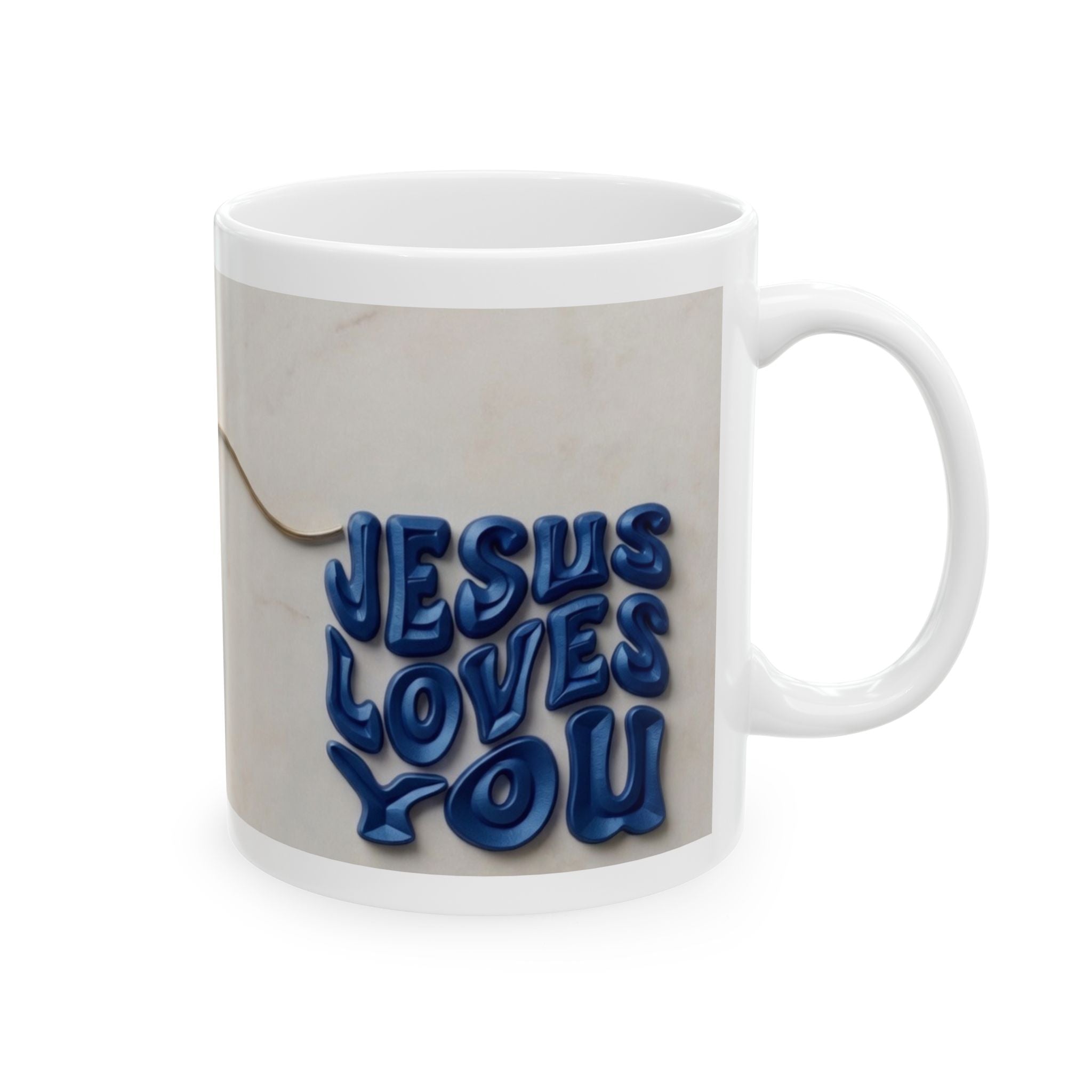 Wire Heart Line Art Ceramic Mug | Blue Floral Accent