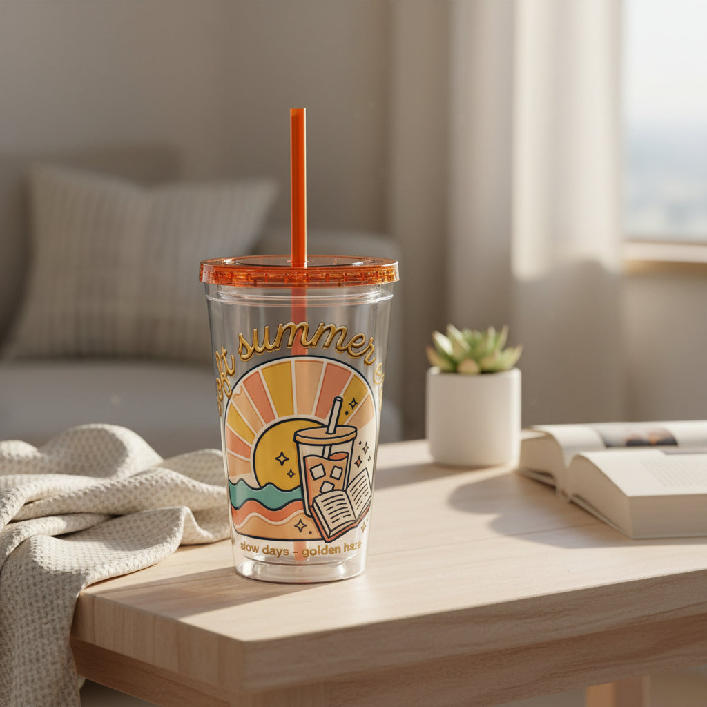 Soft Summer sunset beach drink illustration Tumbler