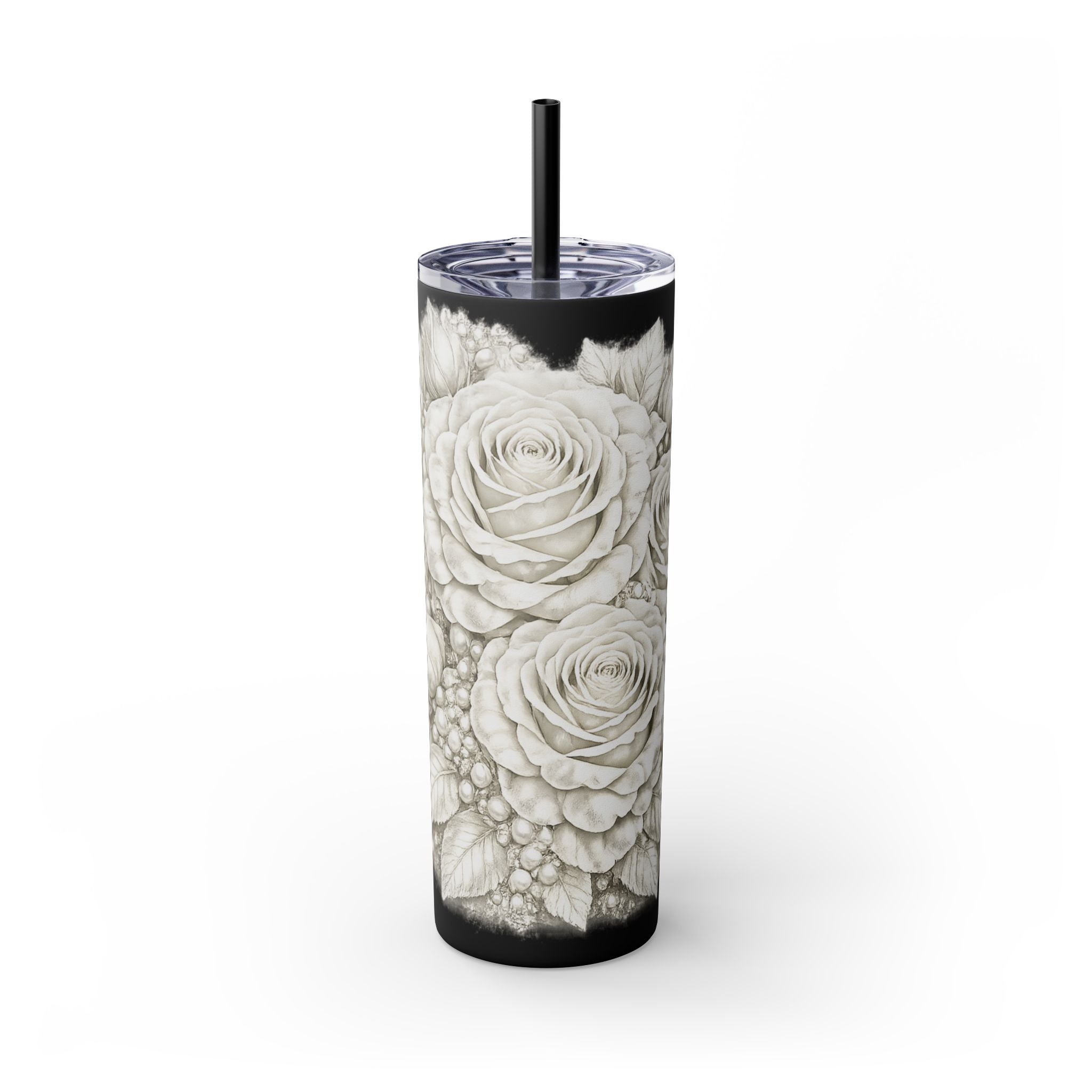 Skinny Tumbler — Monochrome Rose Garden 20oz Straw Tumbler