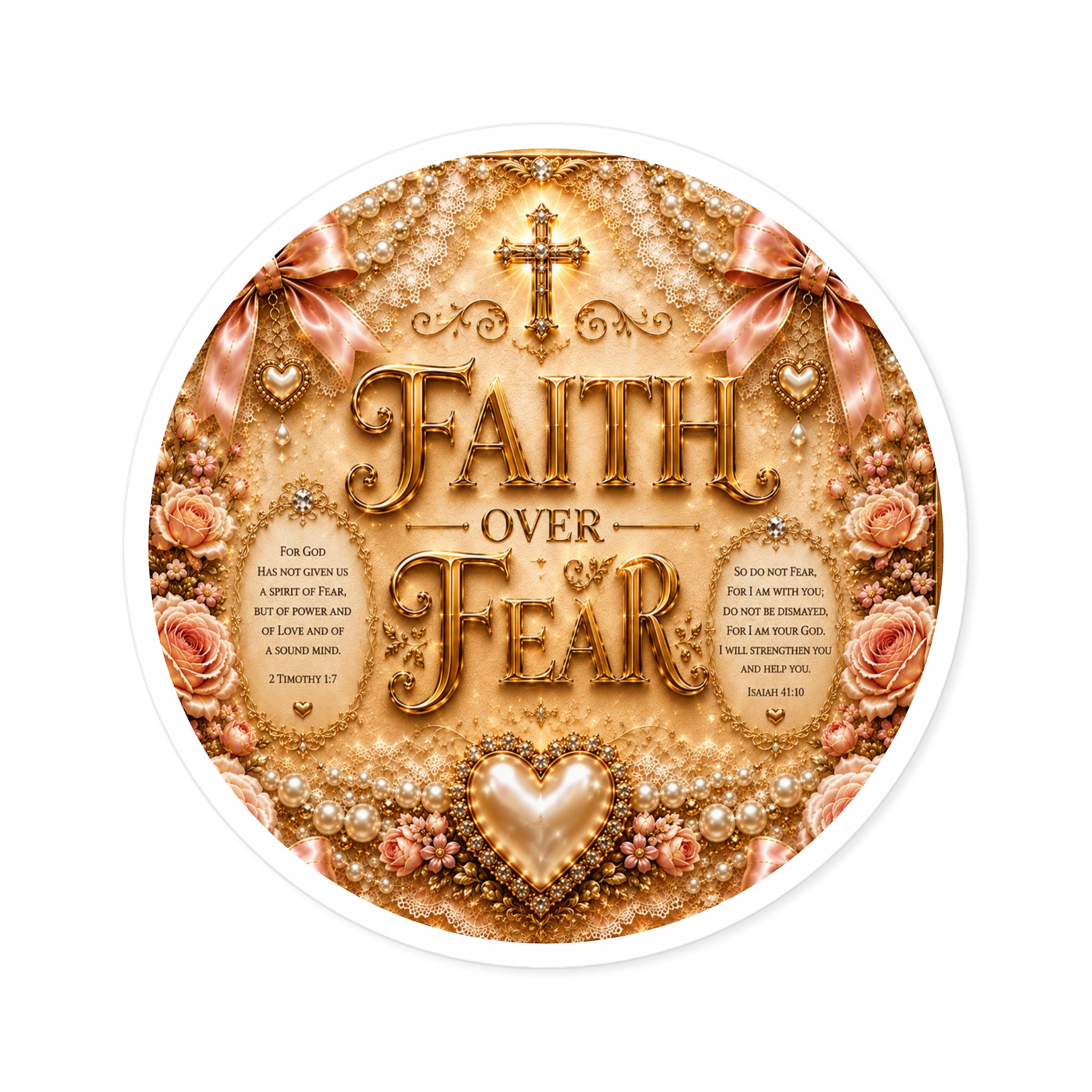 Faith Over Fear Round Sticker — Inspirational Christian Decorative Vinyl