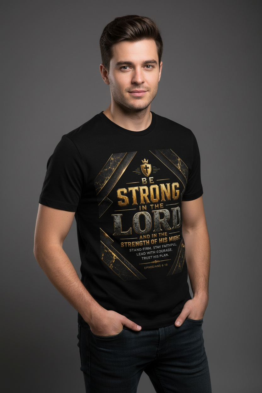 Be Strong in the Lord Christian T-Shirt — Inspirational Bible Verse Tee (Ephesians 6:10)