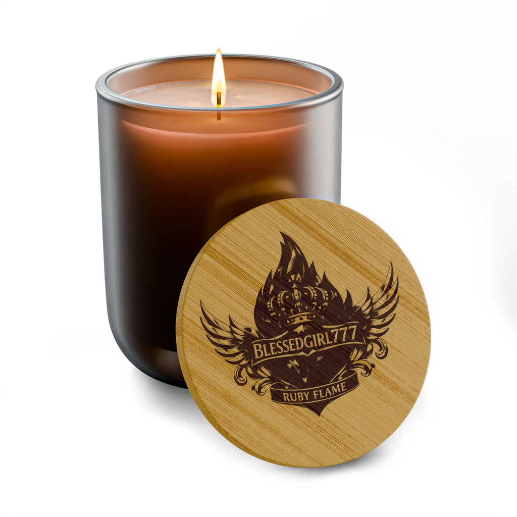 Engraved Soy Candle — 14oz Scented Candle with Custom Bamboo Lid (Rustic Crest Design)