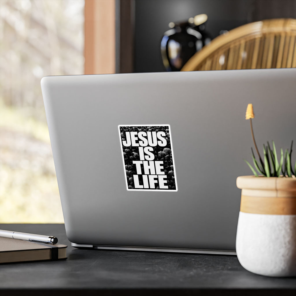 Jesus Is the Life Vinyl Sticker — Black & White Faith Decal (Kiss-Cut)