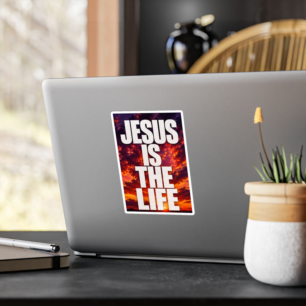 Jesus Is the Life Vinyl Decal — Sunset Color Christian Sticker (Kiss-Cut)