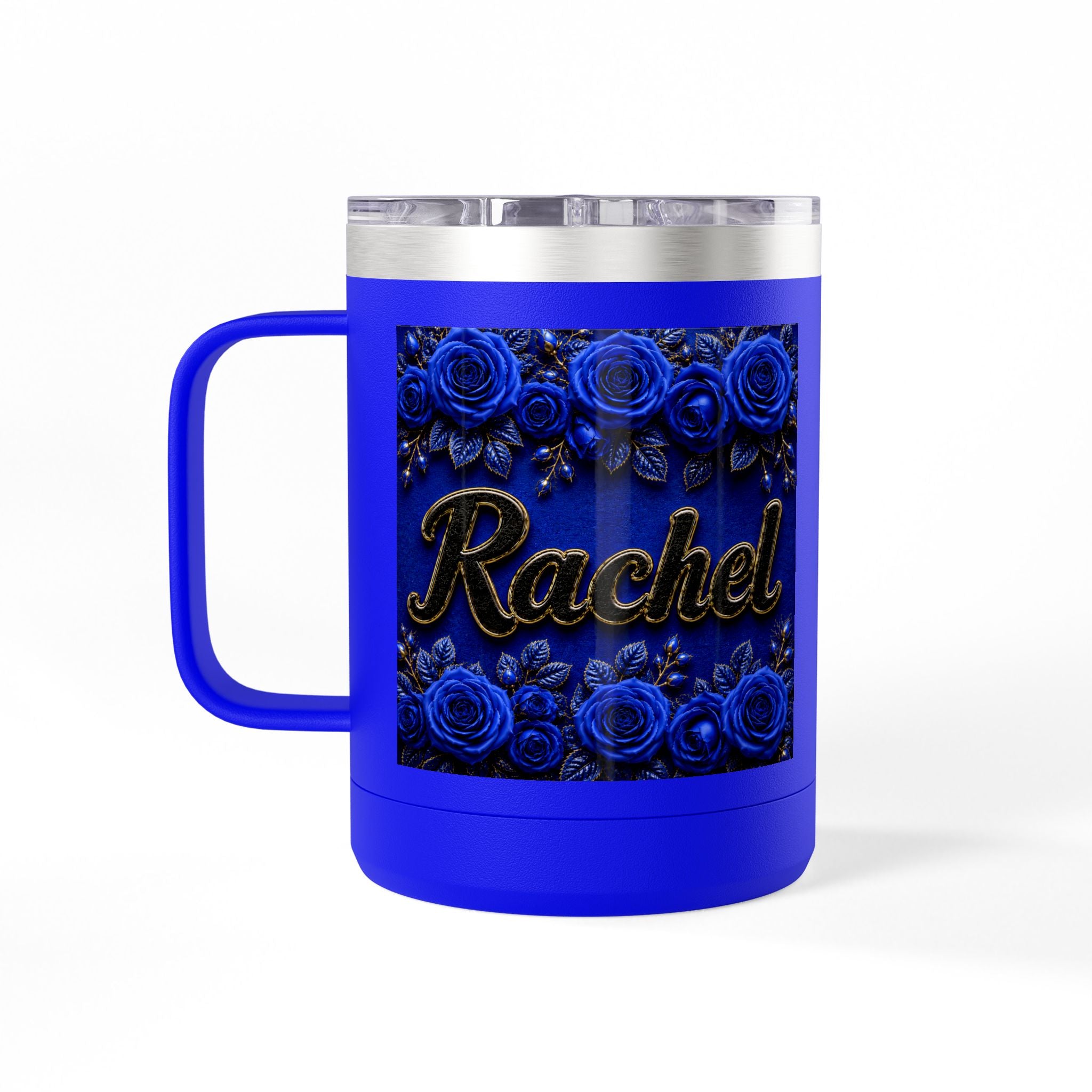 Personalized Rachel Floral 15oz Travel Mug — Insulated Coffee Tumbler