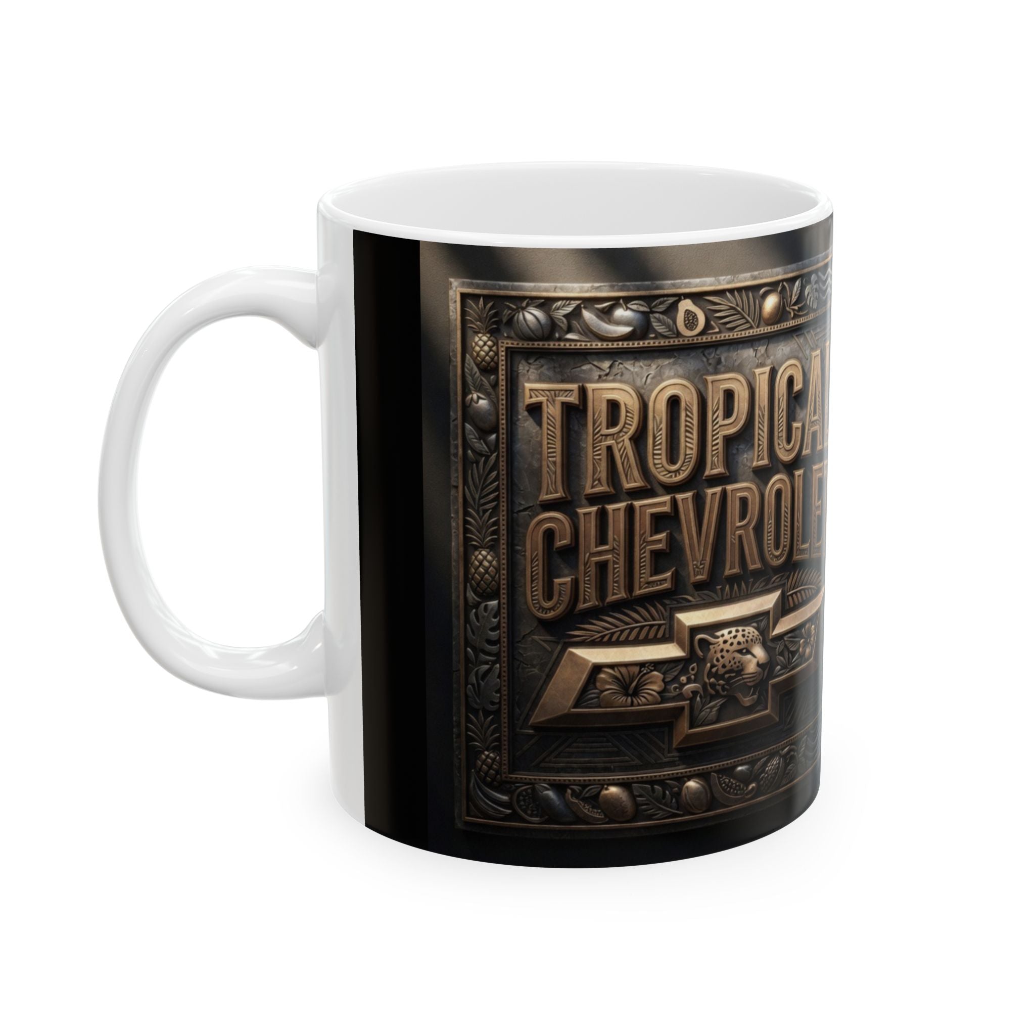 Vintage Brass Emblem Lucretia Mug | Steampunk Decorative Ceramic Mug