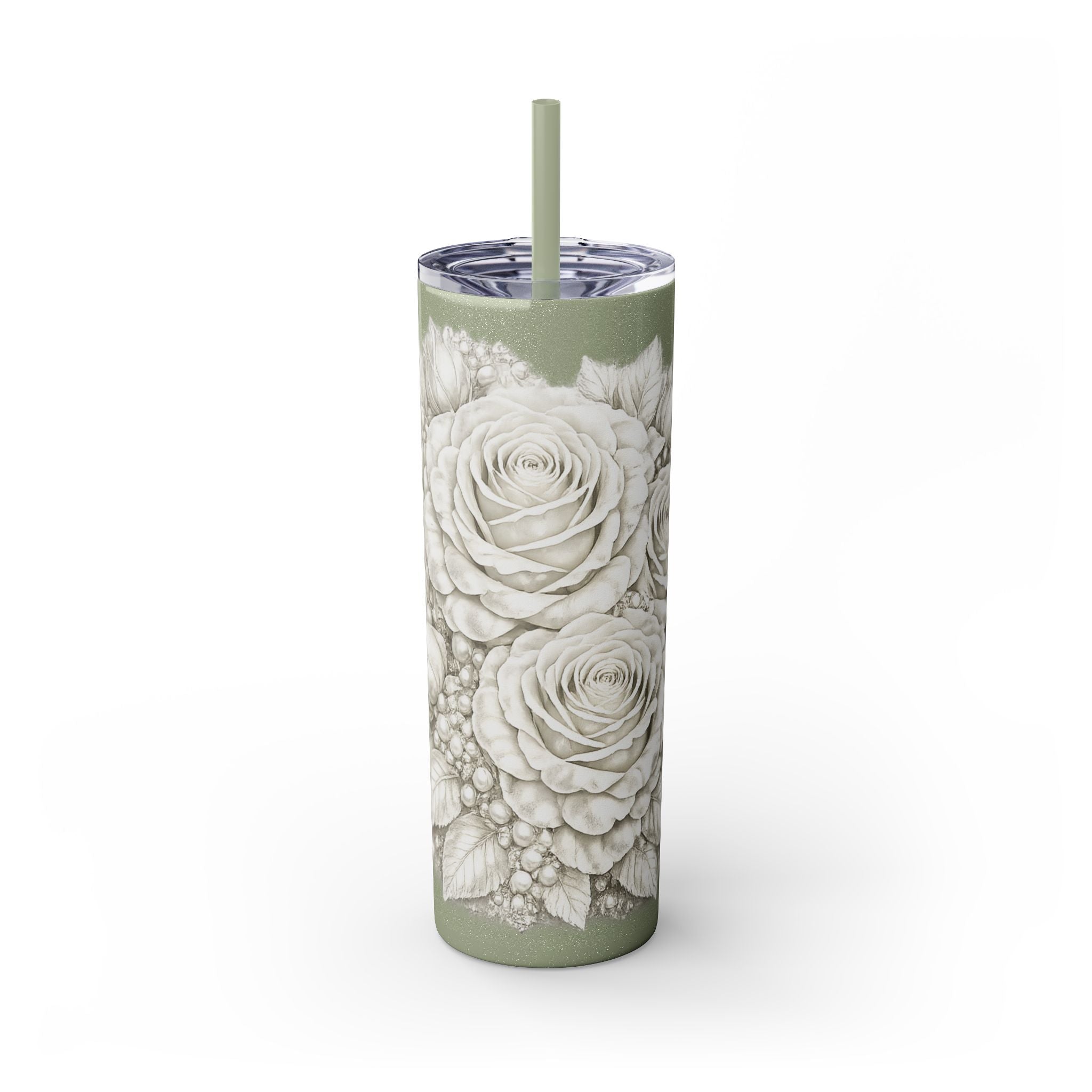 Skinny Tumbler — Monochrome Rose Garden 20oz Straw Tumbler