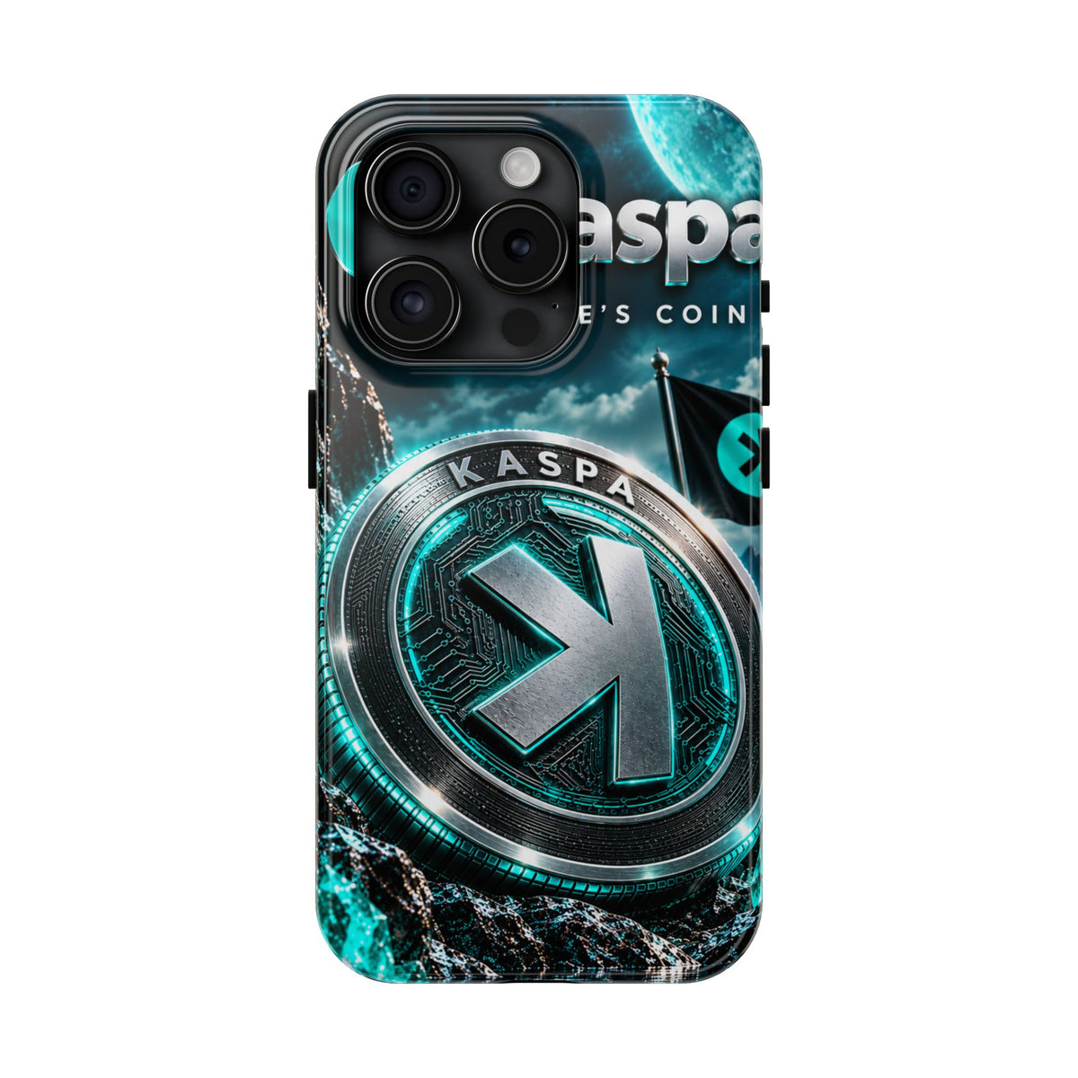 Kaspa Coin Tough Phone Case – Teal Crypto Logo Protective Cover