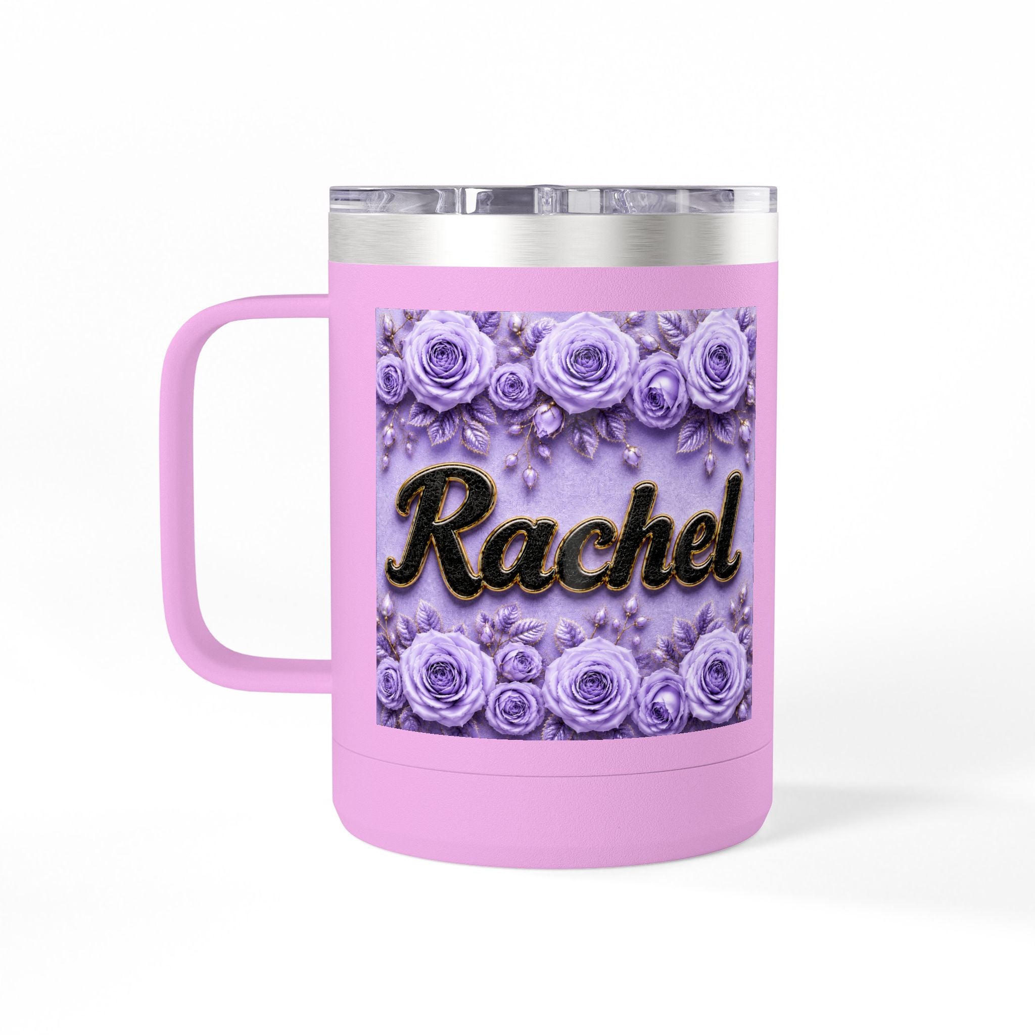 Personalized Rachel Floral 15oz Travel Mug — Insulated Coffee Tumbler