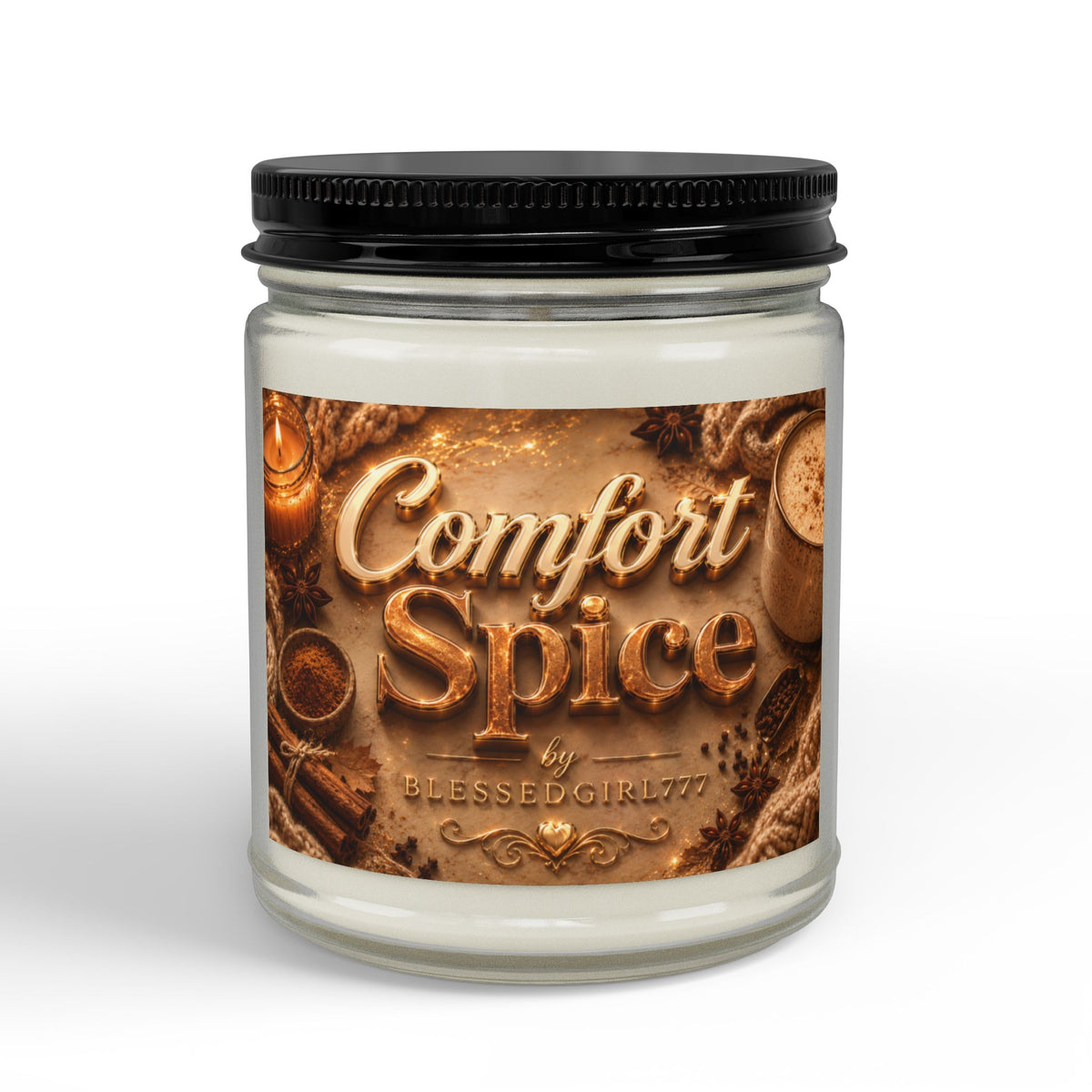 Comfort Spice Scented Soy Candle — Amber Jar with Black Lid (4 oz & 9 oz)
