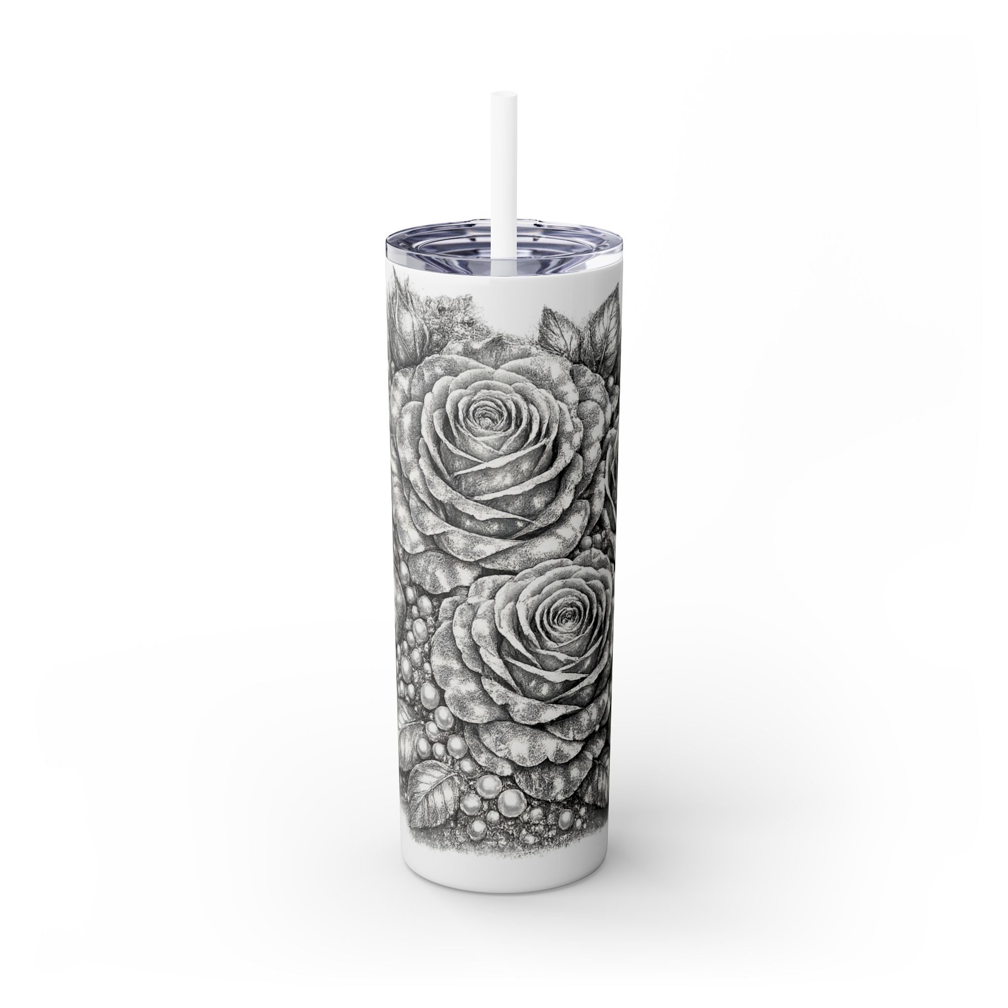 Skinny Tumbler — Monochrome Rose Garden 20oz Straw Tumbler
