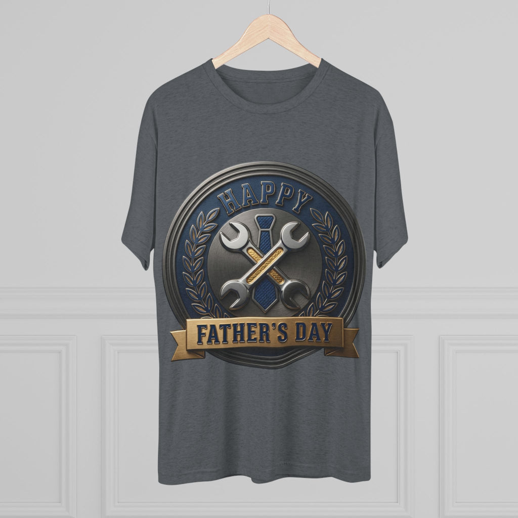 Father's Day Mechanics Badge Tee — Happy Father's Day Wrench & Hammer Crew Shirt