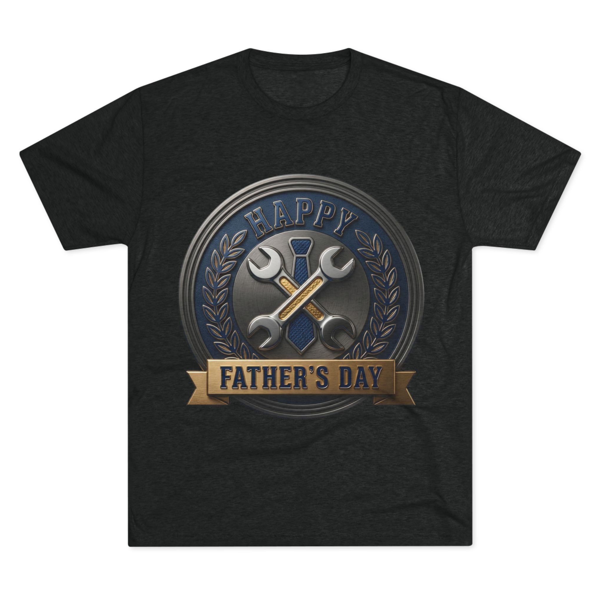 Father's Day Mechanics Badge Tee — Happy Father's Day Wrench & Hammer Crew Shirt
