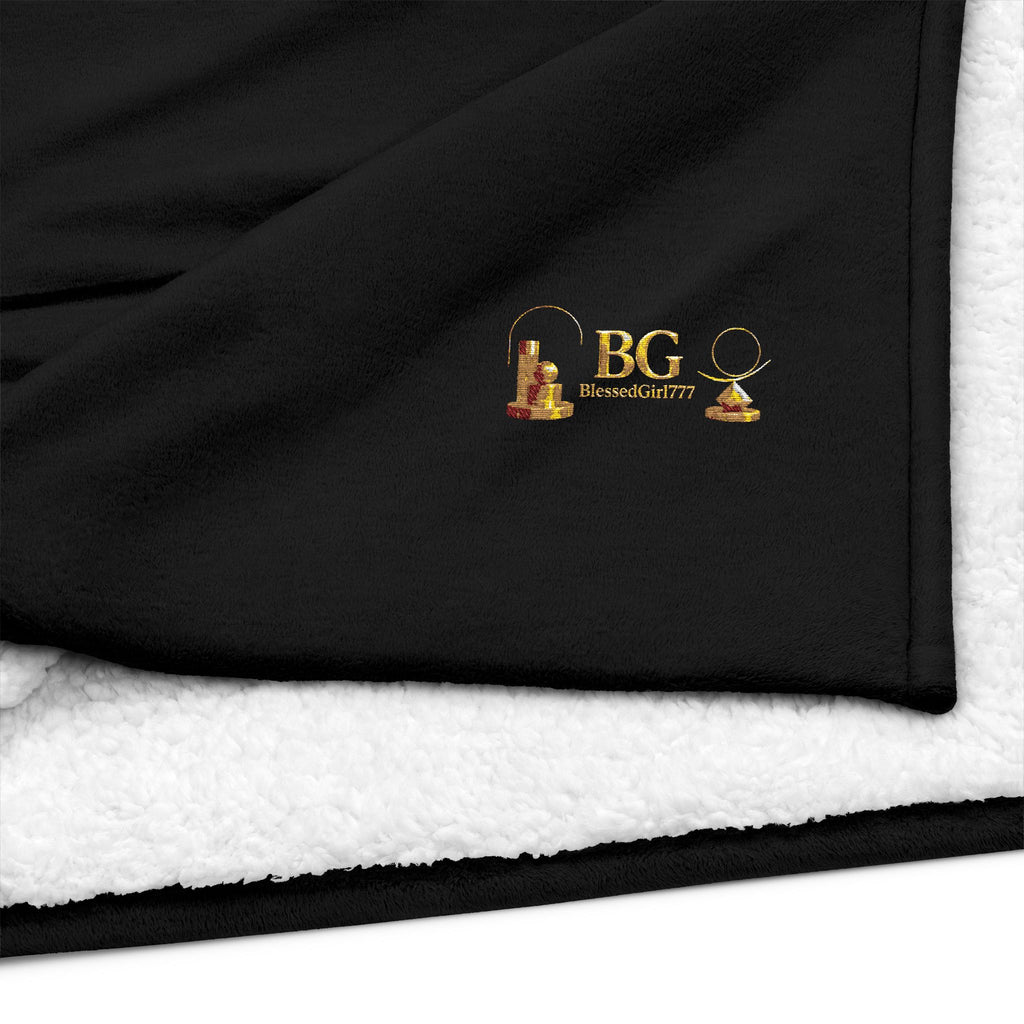 Embroidered Sherpa Blanket — Black Cozy Throw with Gold 'BG' Logo