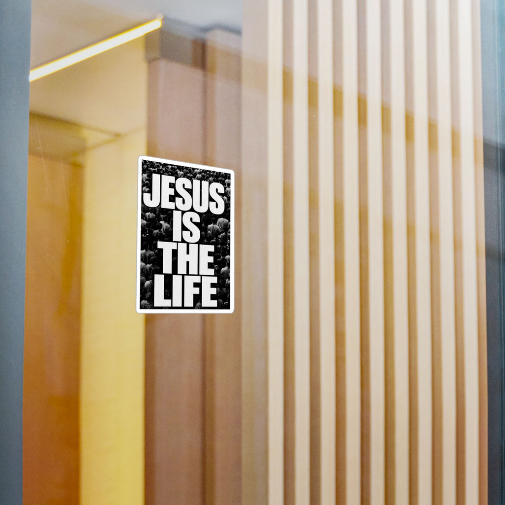 Jesus Is the Life Vinyl Sticker — Black & White Faith Decal (Kiss-Cut)