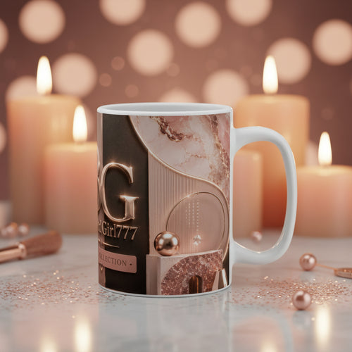 BlessedGirl777 Glam Collection 15oz Ceramic Mug — Rose Gold Logo Coffee Cup