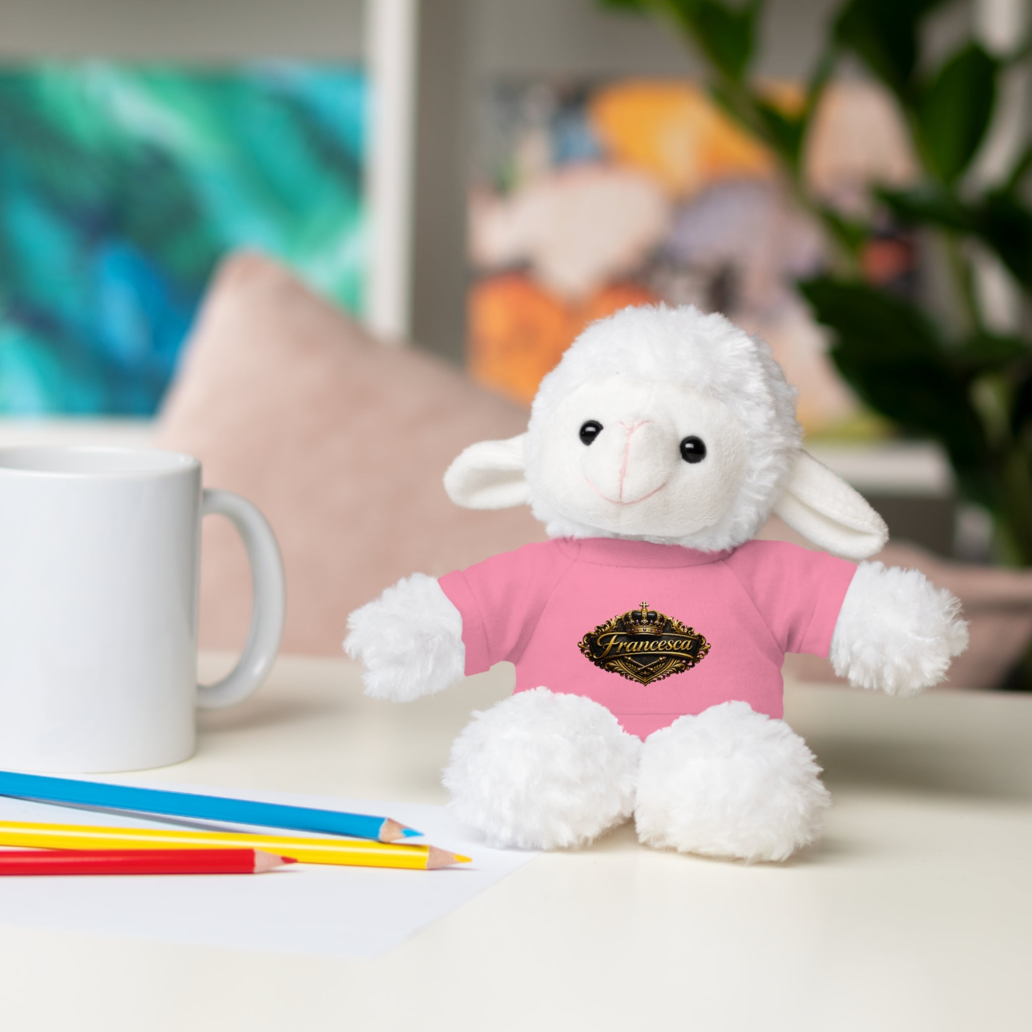 Personalized Teddy Bear with Pink Tee — Custom Name "Francesca" Plush Gift
