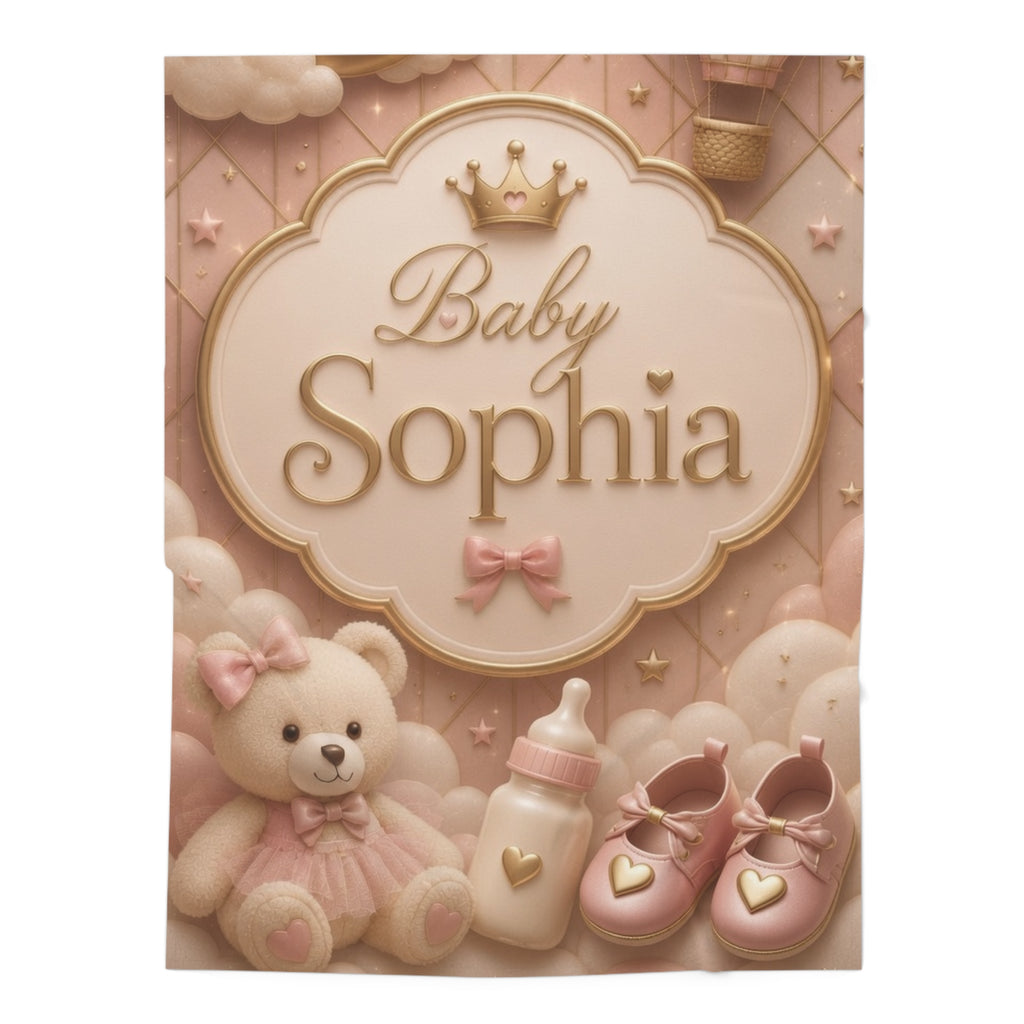 Personalized Pink Princess Baby Swaddle Blanket – Custom Name Nursery Gift (e.g., "Baby Sophia")
