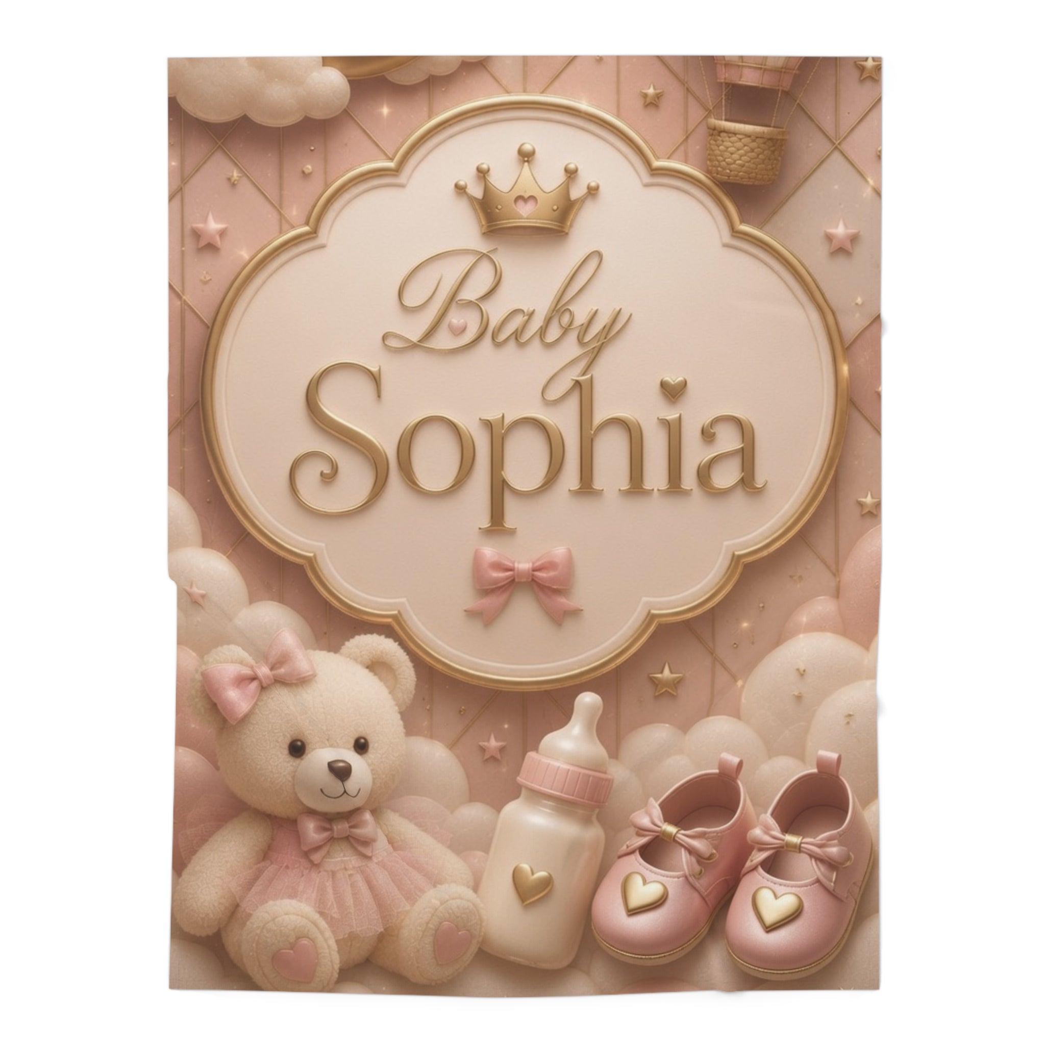 Personalized Pink Princess Baby Swaddle Blanket – Custom Name Nursery Gift (e.g., "Baby Sophia")