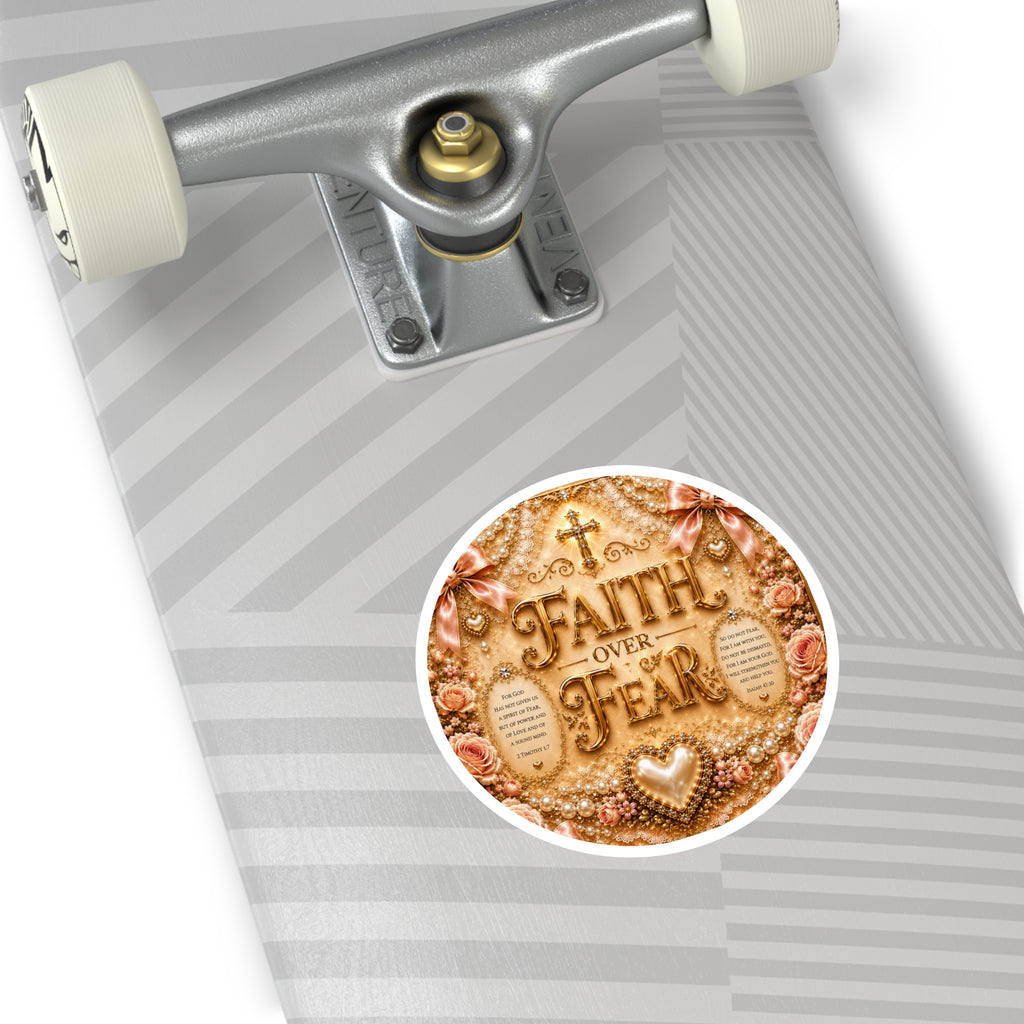 Faith Over Fear Round Sticker — Inspirational Christian Decorative Vinyl