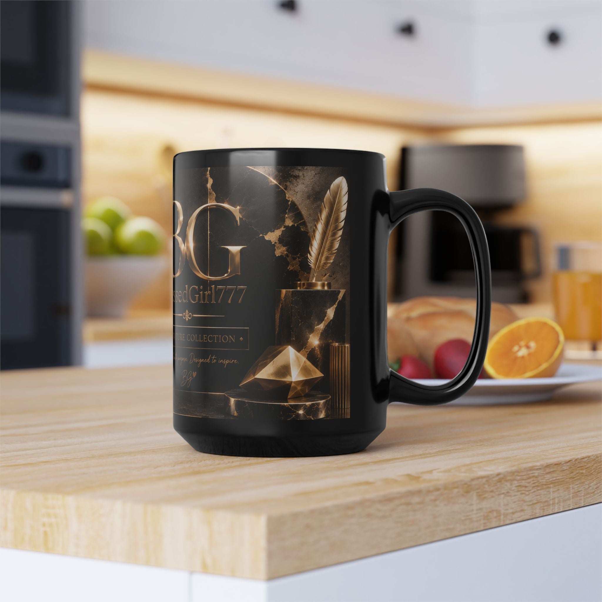BlessedGirl777 Gold Emblem 15oz Black Mug