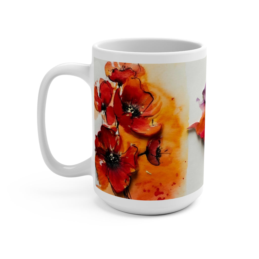 Watercolor Poppy Floral Mug | 15oz Ceramic Coffee Cup