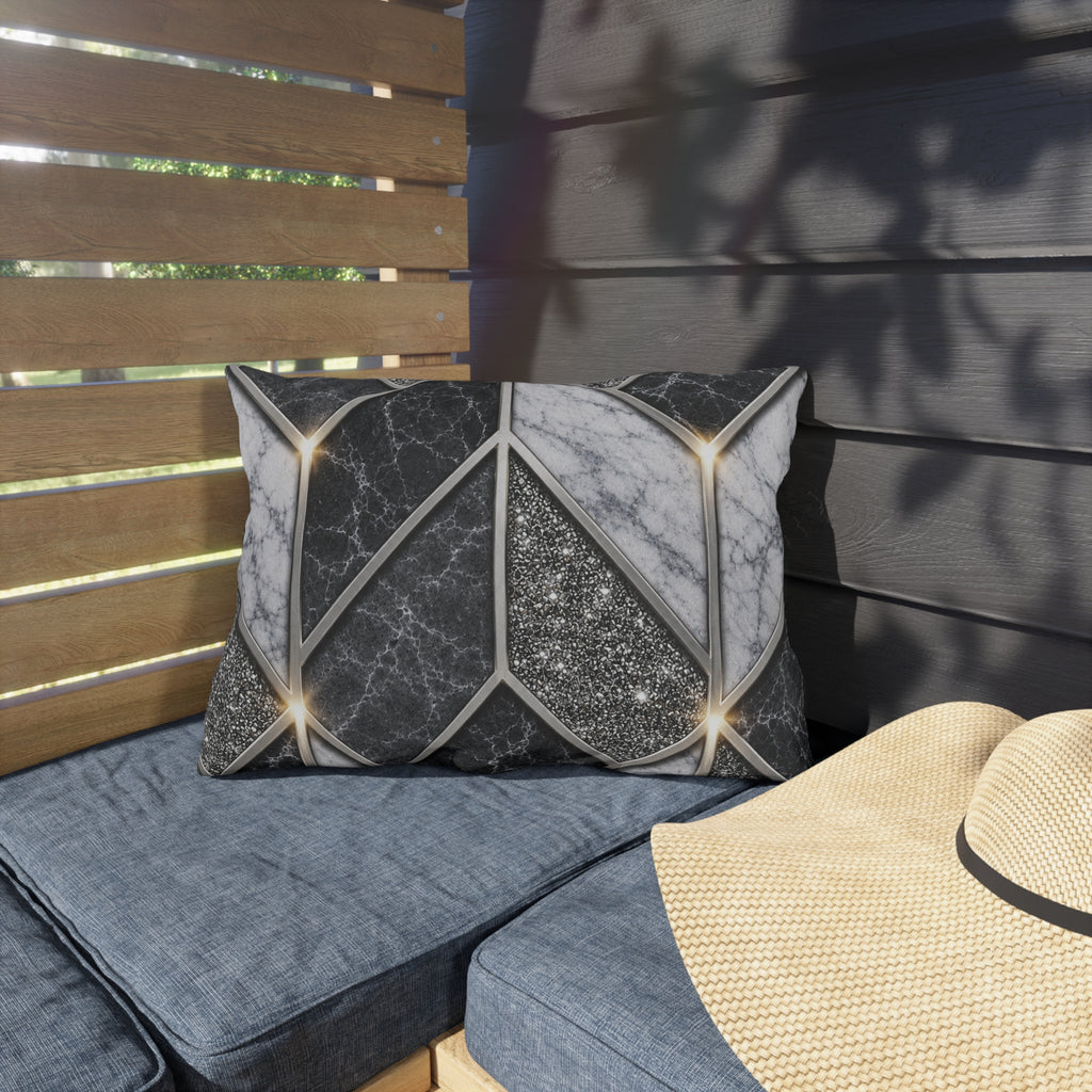 Geometric Marble Outdoor Pillow — Gray Stone Mosaic Accent Cushion