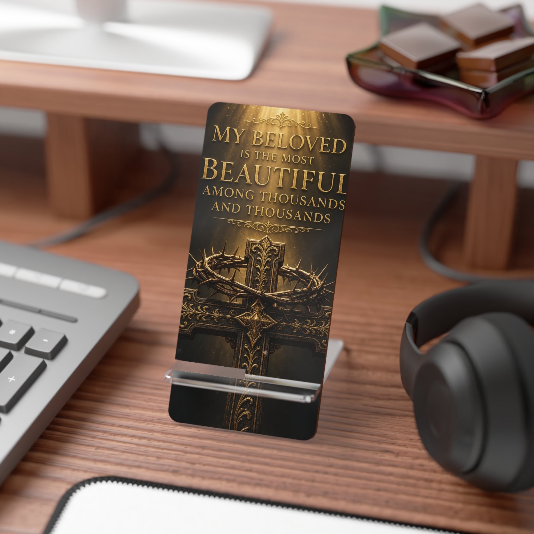 My Beloved Is the Most Beautiful Phone Stand — Decorative Cross Smartphone Display