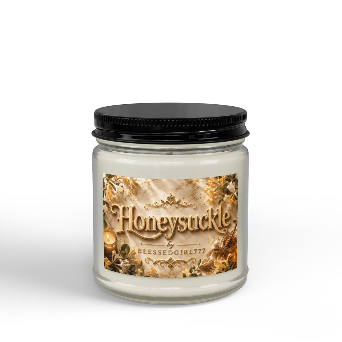 Geißblatt-Sojakerze – 4oz & 9oz Braunglas mit schwarzem Deckel (frischer Blumenduft)