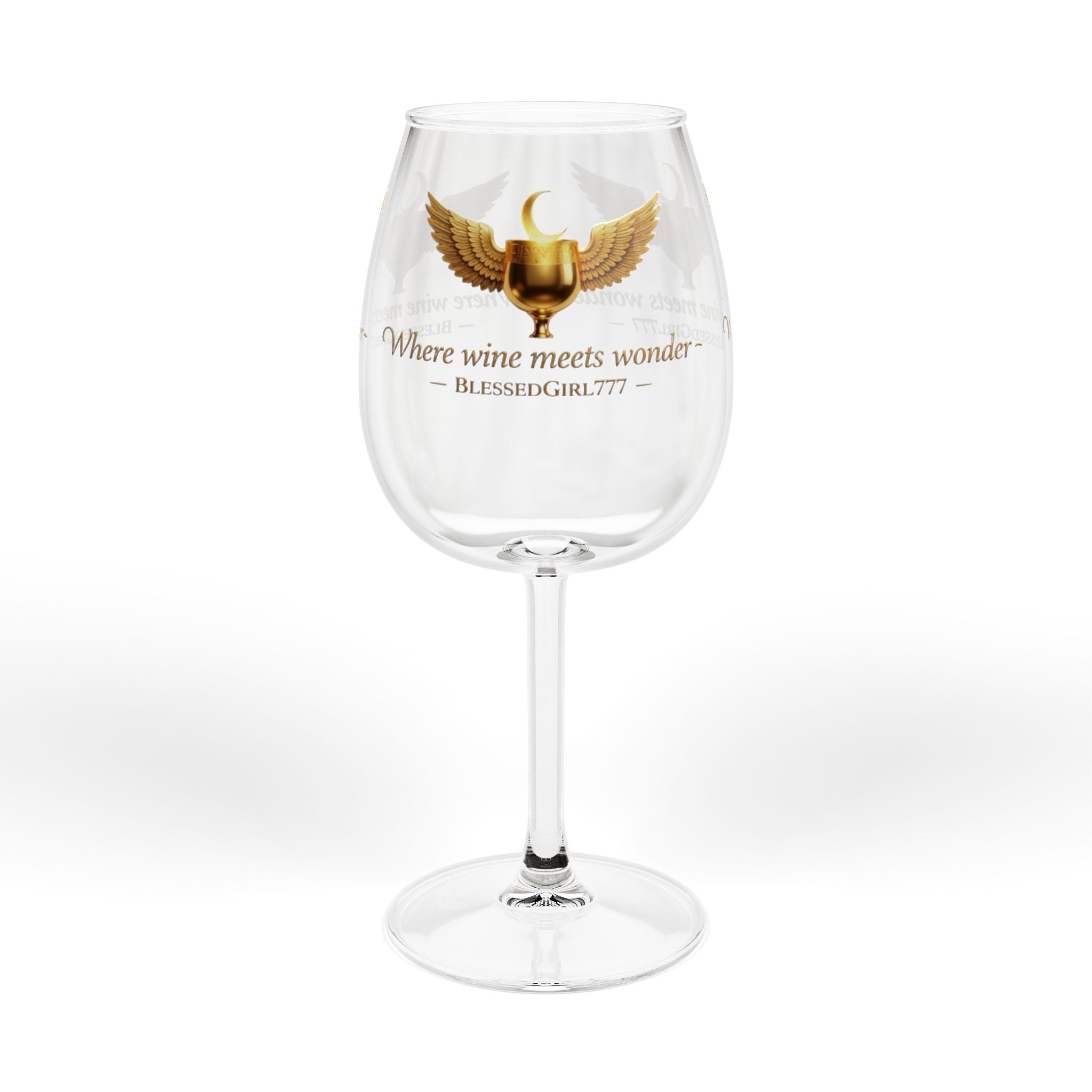 12oz Wine Glass — "Where Wine Meets Wonder" Gold Winged Goblet