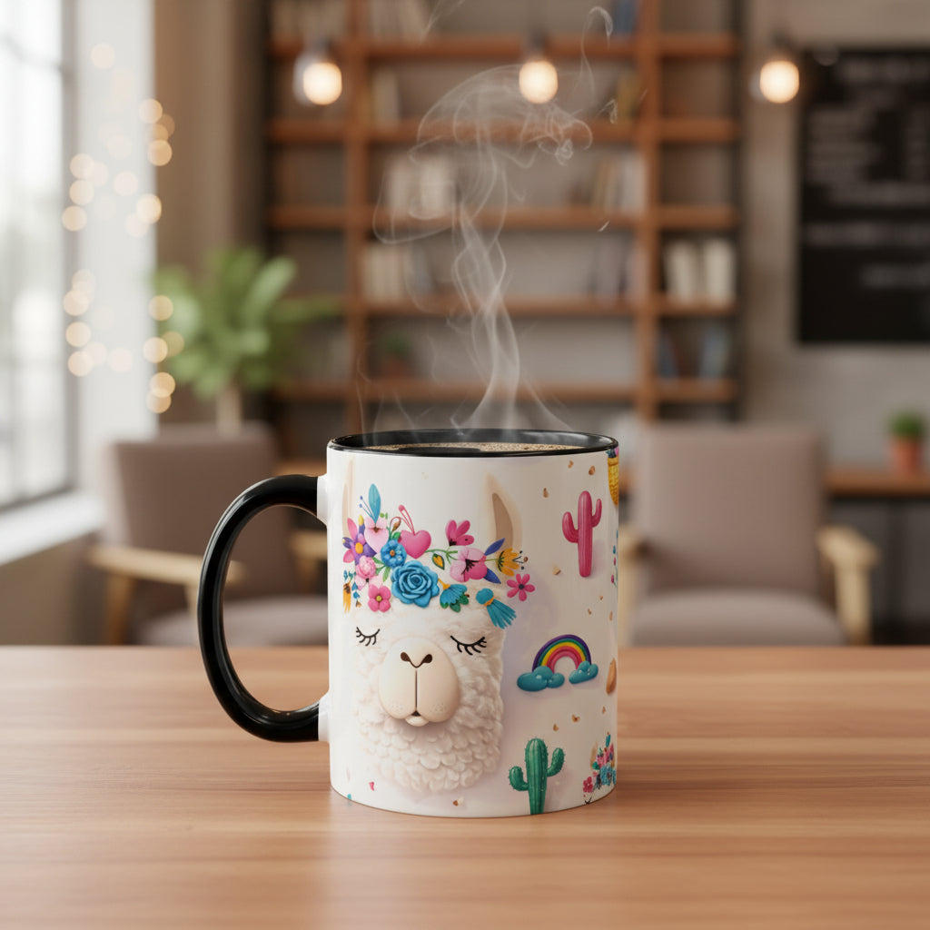 Cute Llama Pattern Accent Coffee Mug (11/15oz) – Colorful Fiesta Alpaca Design
