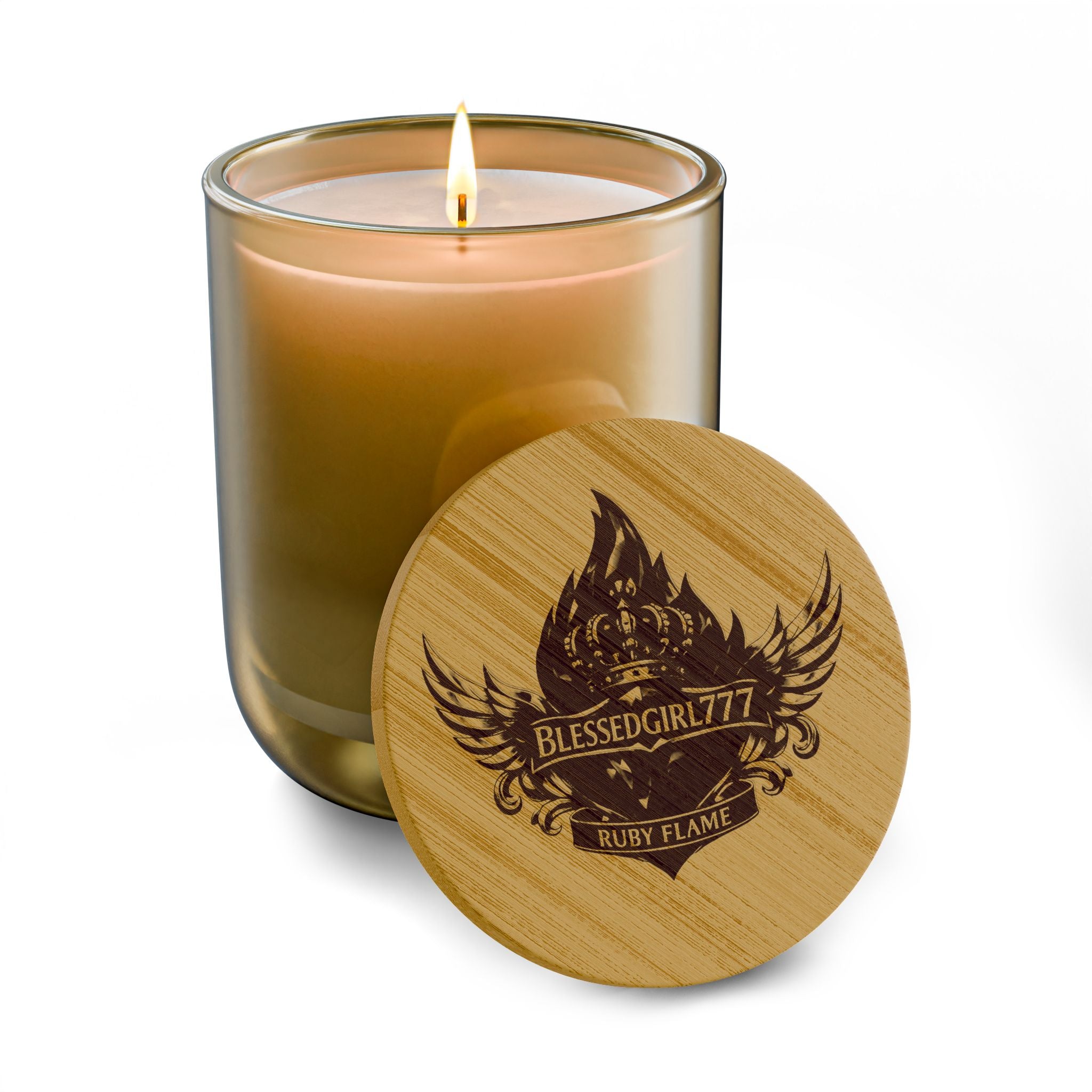Engraved Soy Candle — 14oz Scented Candle with Custom Bamboo Lid (Rustic Crest Design)
