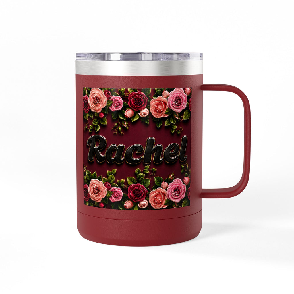 Personalized Rachel Floral 15oz Travel Mug — Insulated Coffee Tumbler