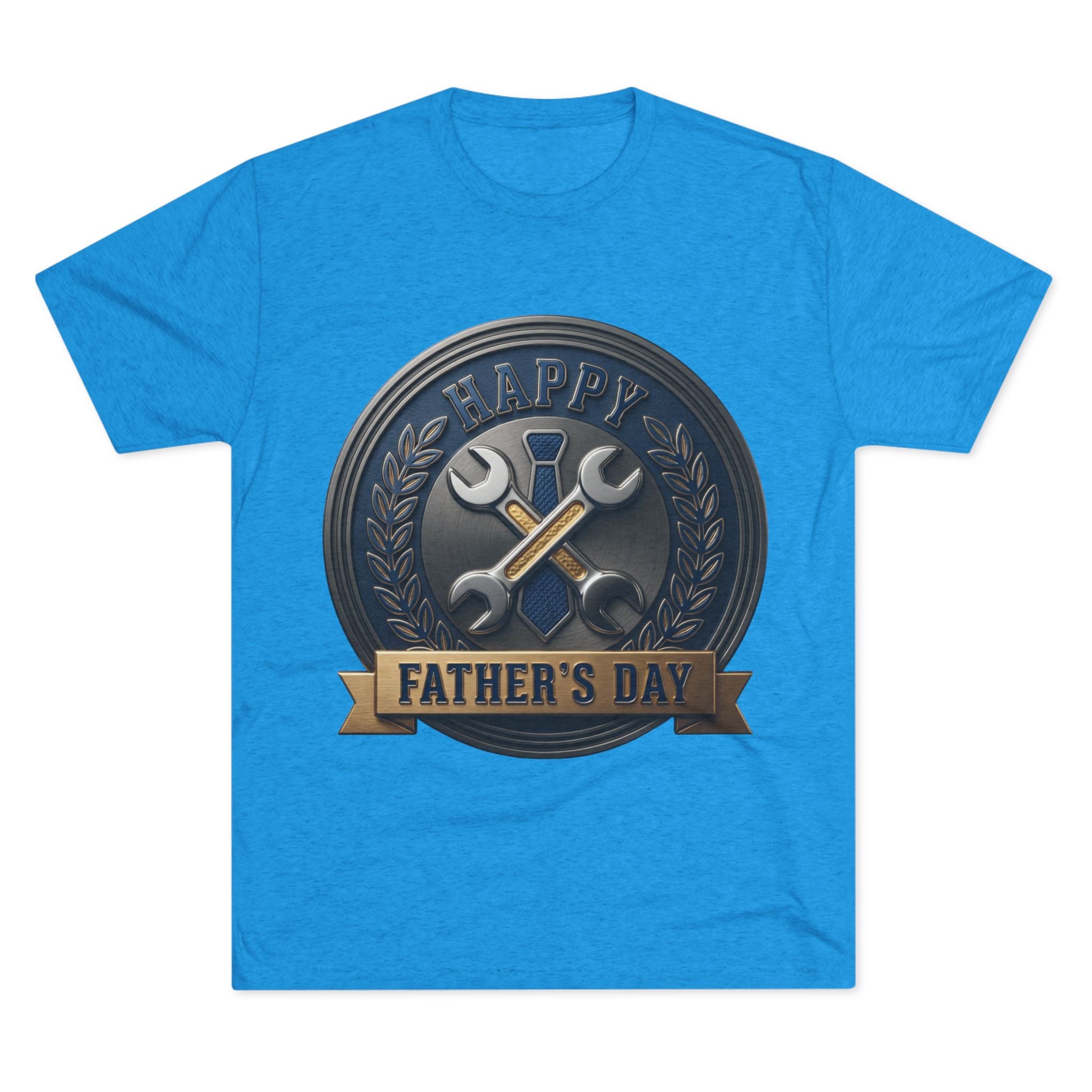 Father's Day Mechanics Badge Tee — Happy Father's Day Wrench & Hammer Crew Shirt