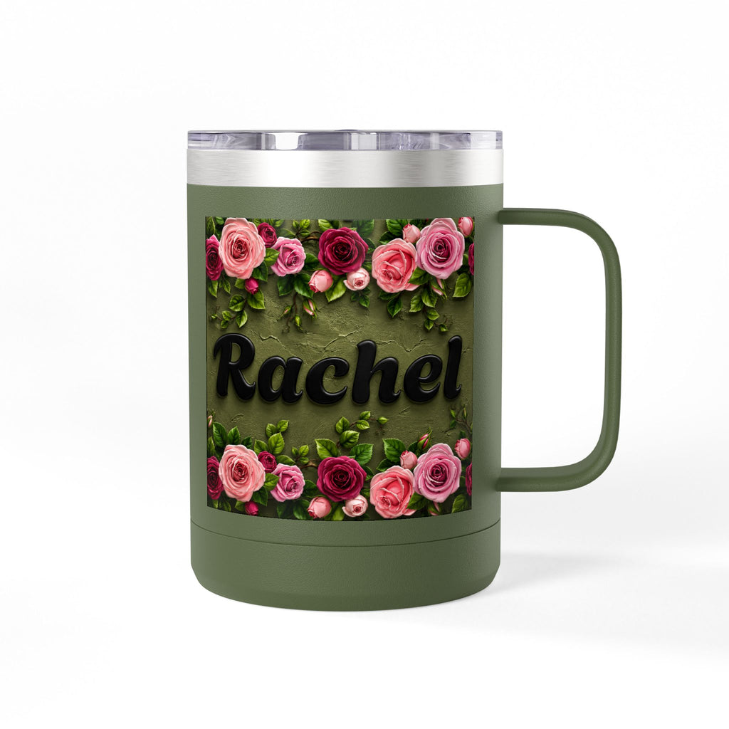 Personalized Rachel Floral 15oz Travel Mug — Insulated Coffee Tumbler