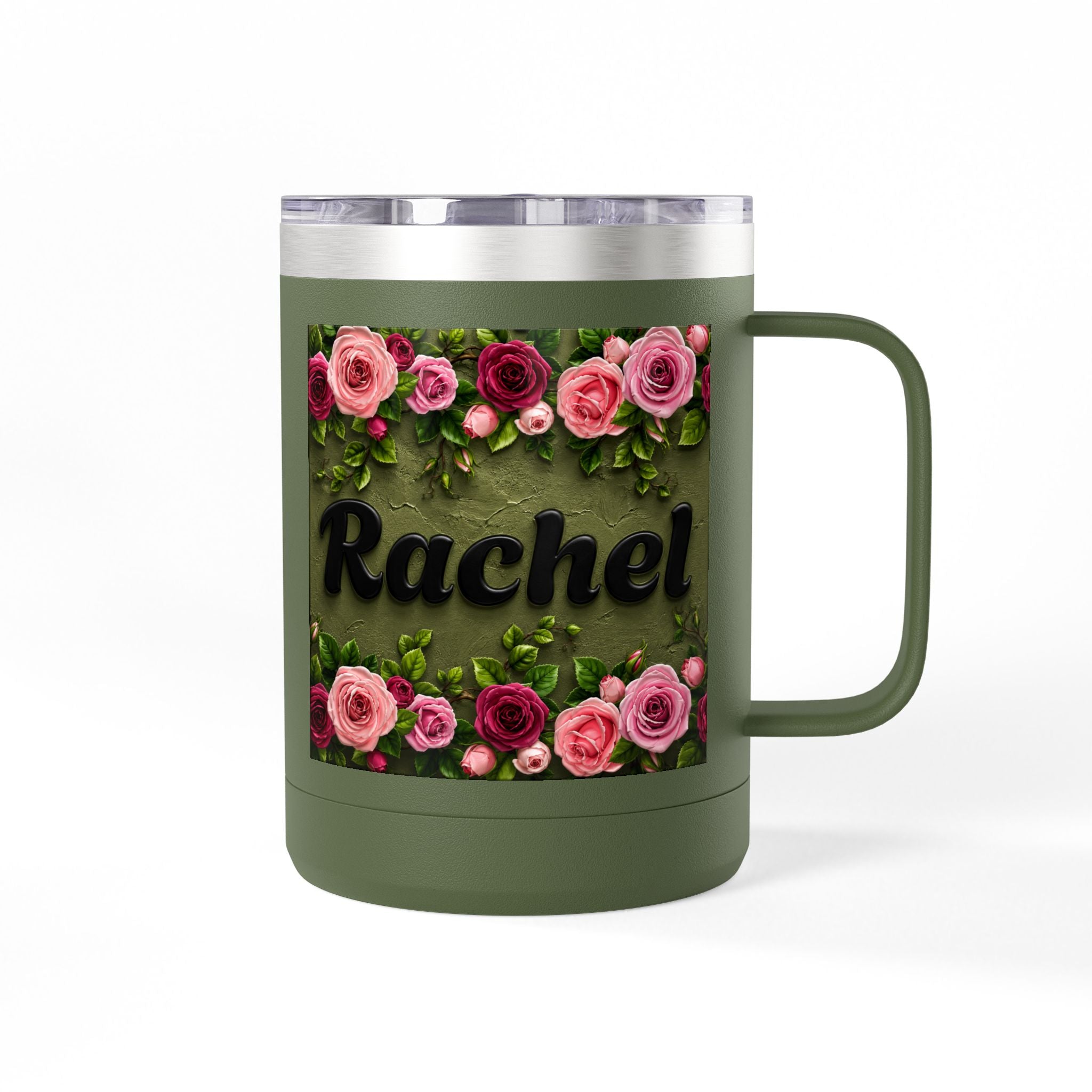 Personalized Rachel Floral 15oz Travel Mug — Insulated Coffee Tumbler