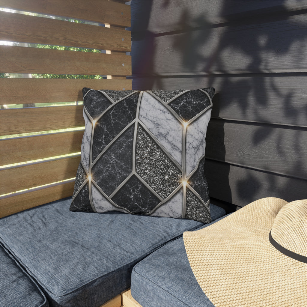 Geometric Marble Outdoor Pillow — Gray Stone Mosaic Accent Cushion