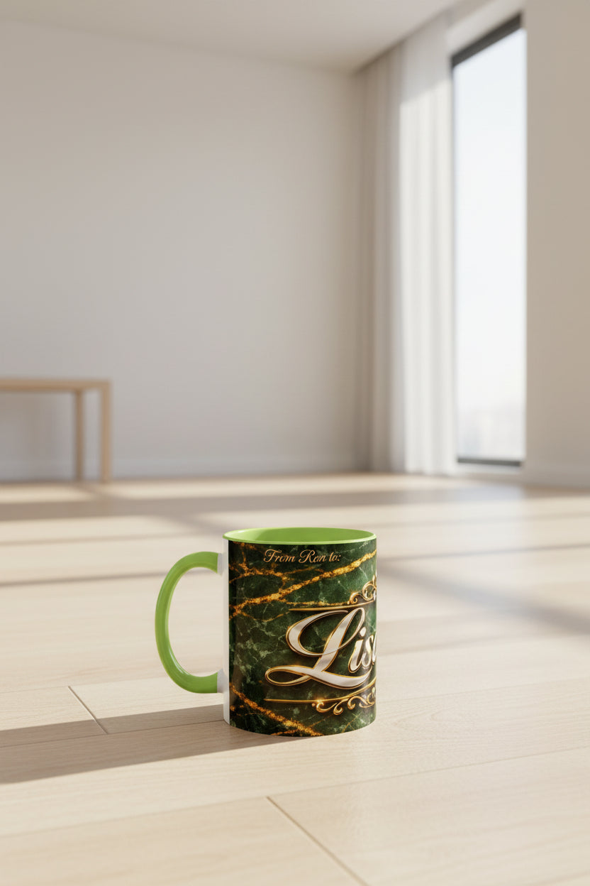 Personalized Green Marble Coffee Mug — Custom Name Accent Mug (11oz)