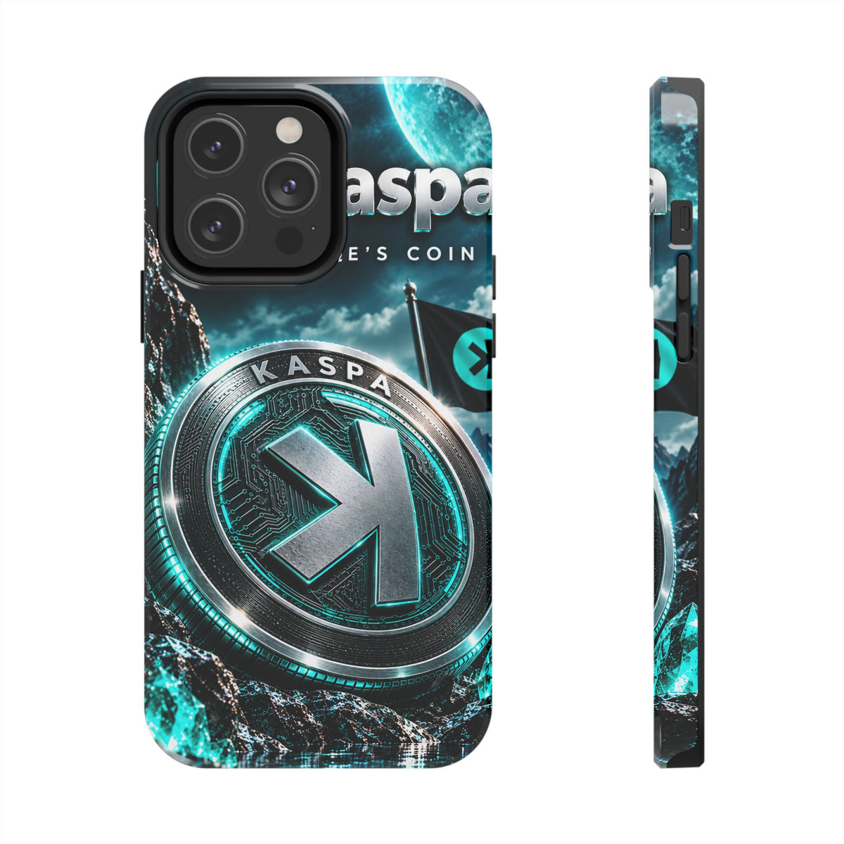 Kaspa Coin Tough Phone Case – Teal Crypto Logo Protective Cover