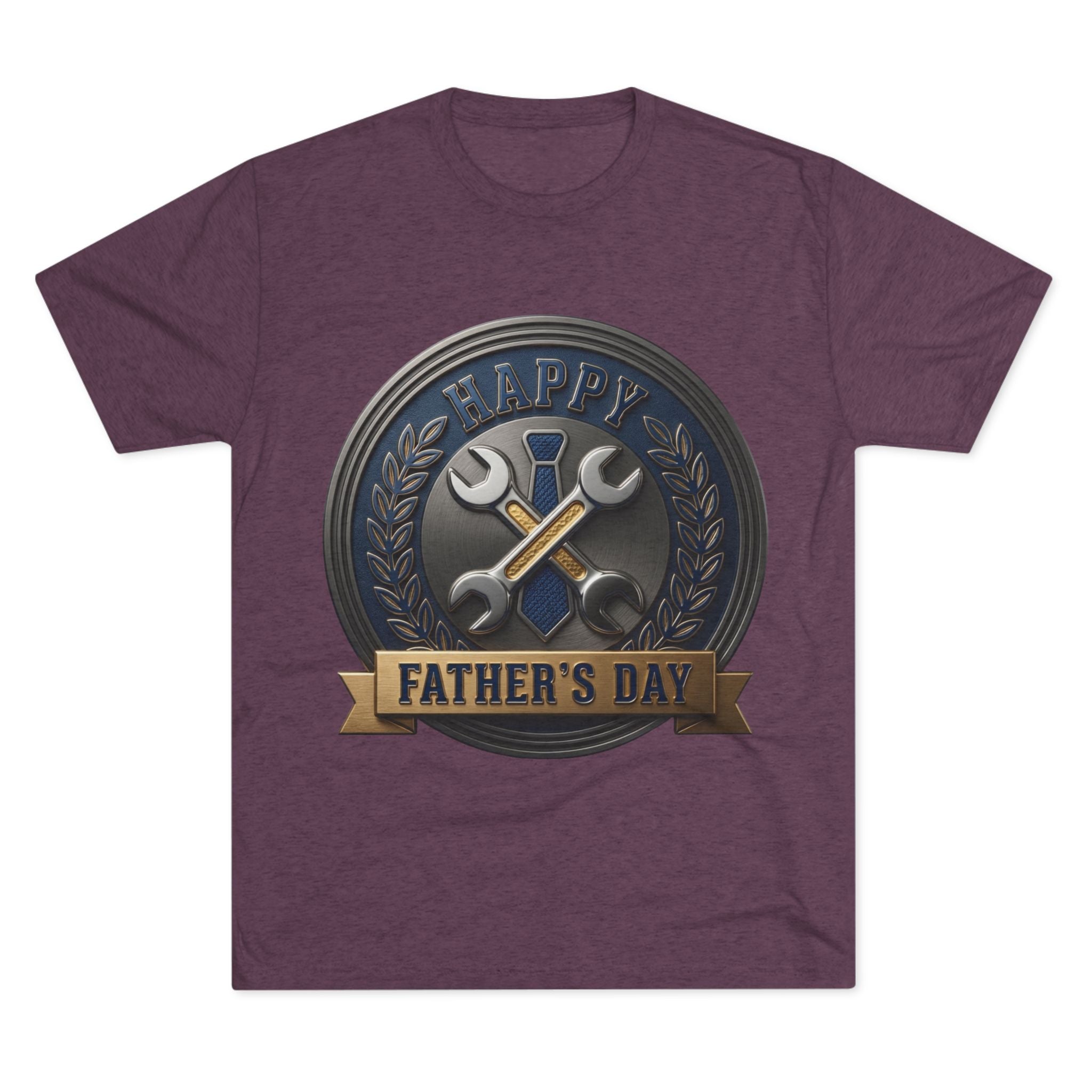 Father's Day Mechanics Badge Tee — Happy Father's Day Wrench & Hammer Crew Shirt