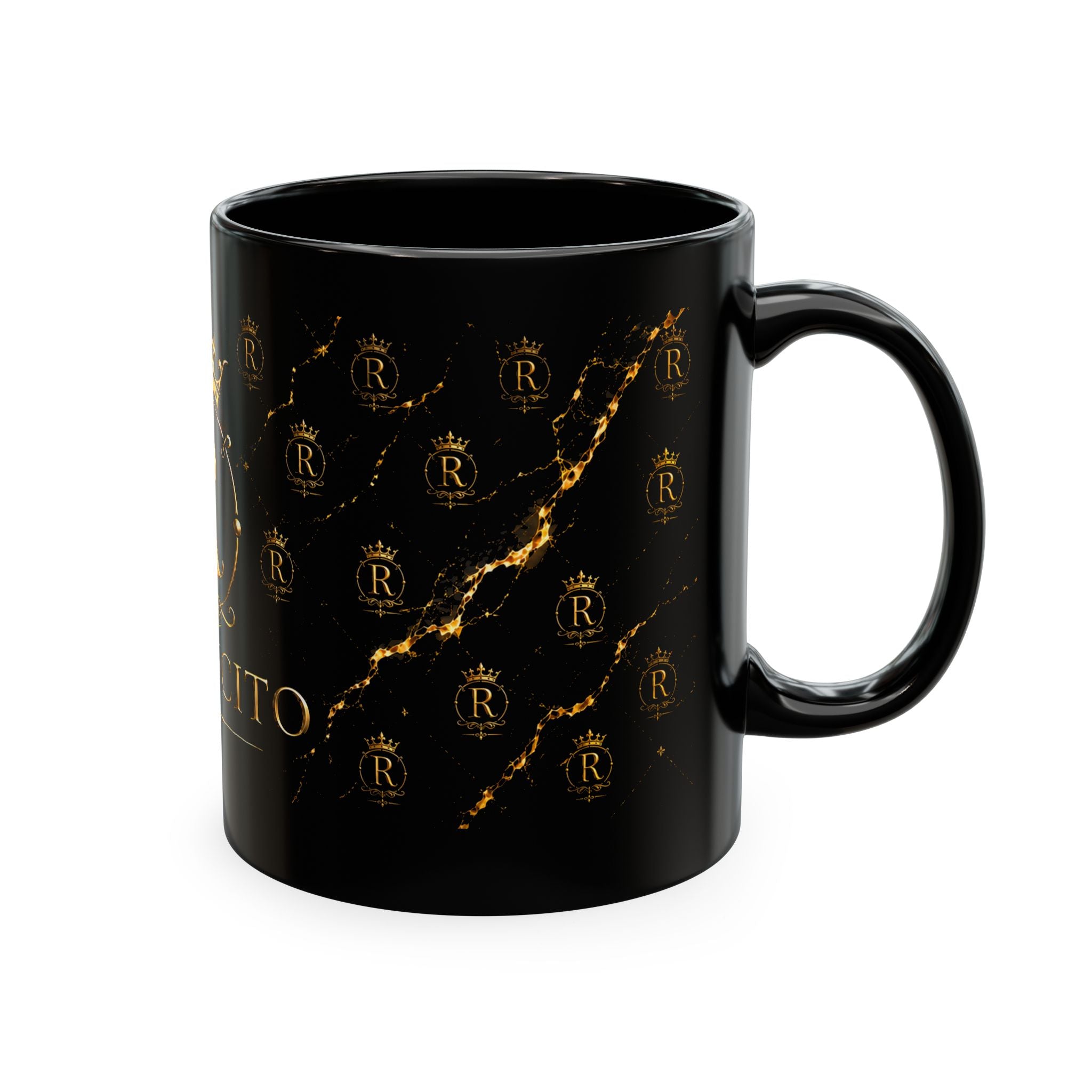 Gold Crest Monogram Mug — Personalized 'R' RamonCito Ceramic Coffee Cup