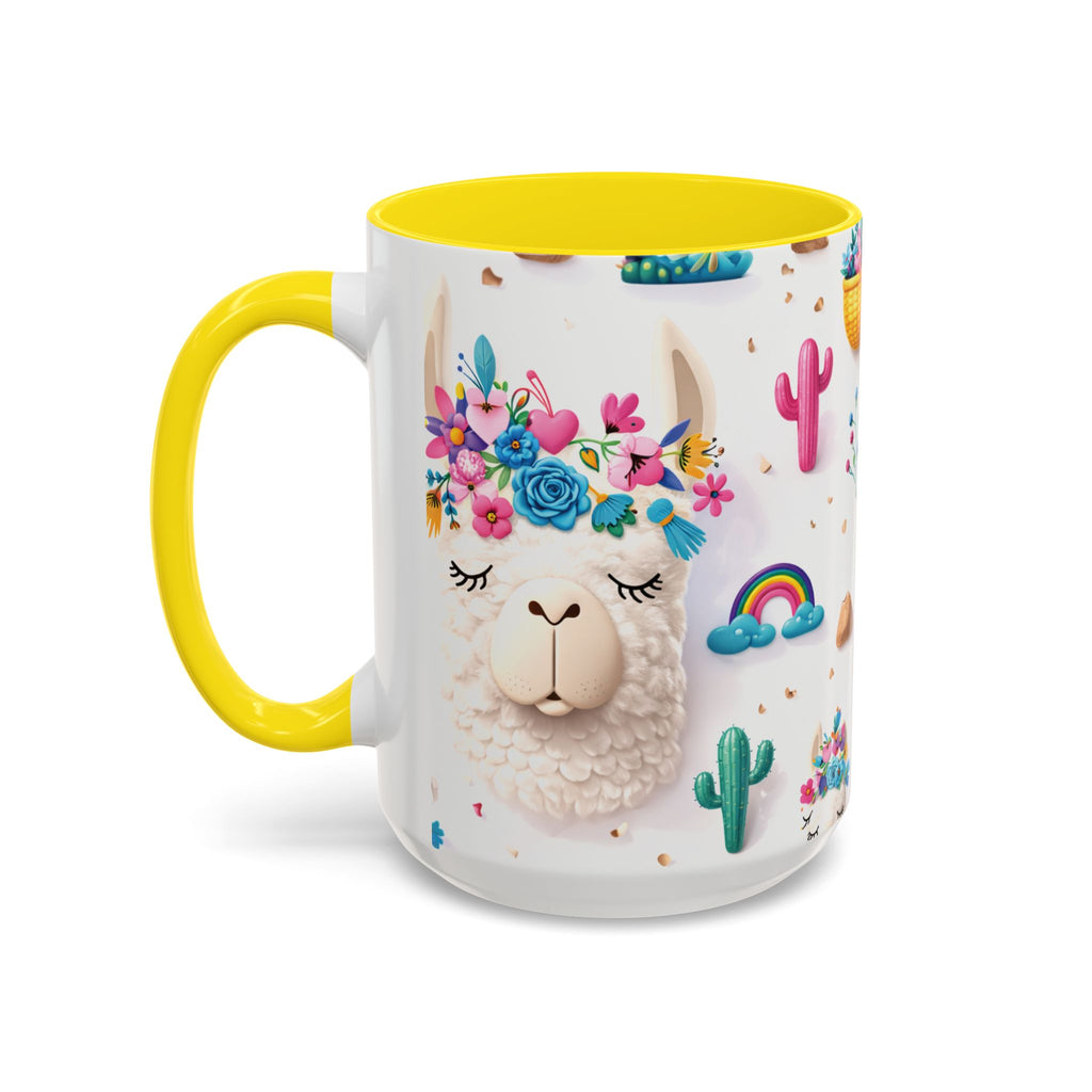 Cute Llama Pattern Accent Coffee Mug (11/15oz) – Colorful Fiesta Alpaca Design